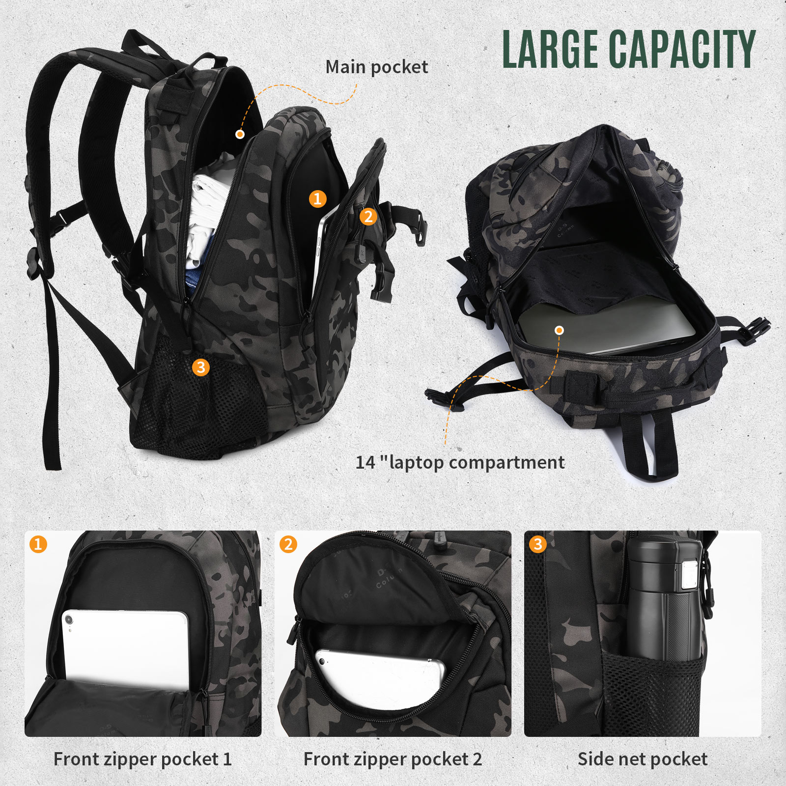 40L 60L Herren Damen Rucksack Wasserdicht Wanderrucksack Trekking Reiserucksack - Bild 20 von 75
