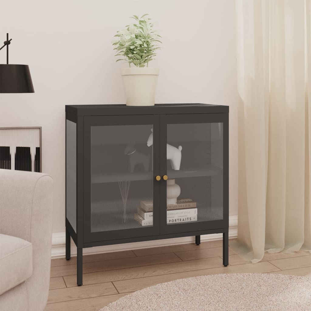 Steel Sideboard Storage Cabinet Glass Door Display Bookshelf Hallway Organiser