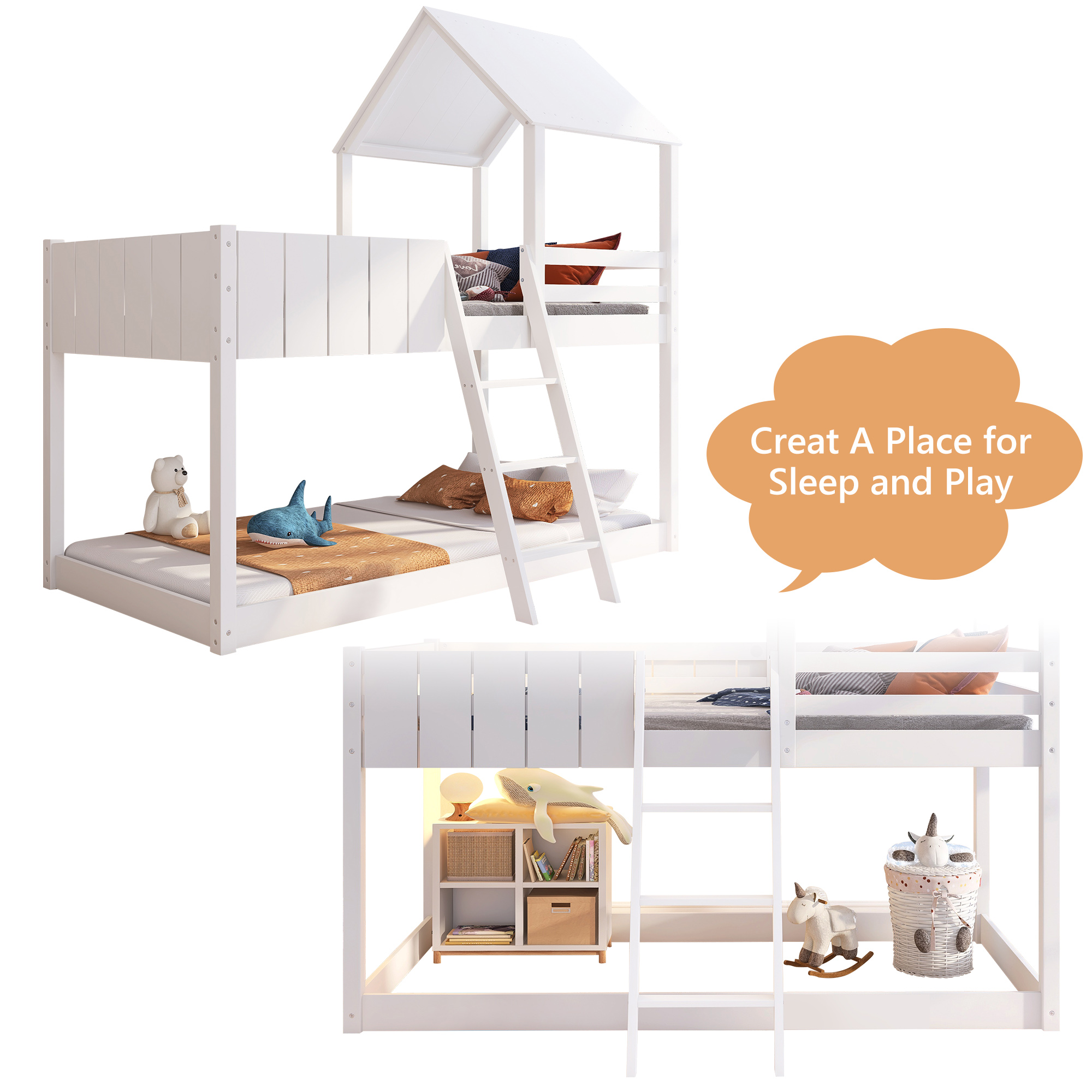 Treehouse Cabin Bed 3FT Single Bunk Bed Wooden Frame Kids Children Sleeper House - Picture 16 of 48