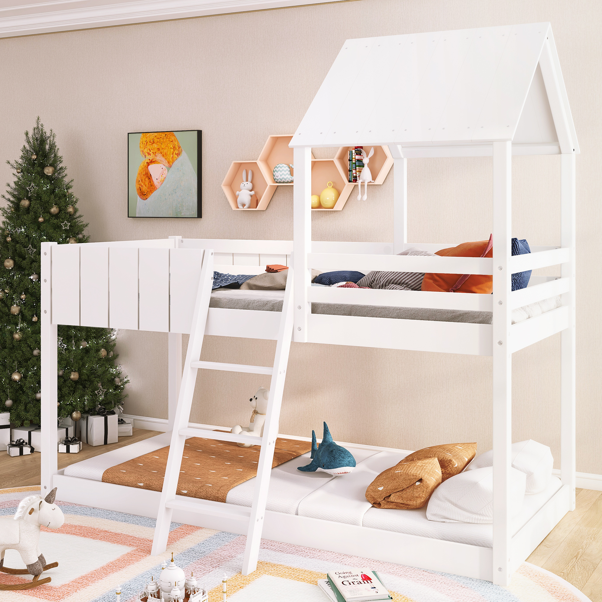 Treehouse Cabin Bed 3FT Single Bunk Bed Wooden Frame Kids Children Sleeper House - Picture 19 of 48