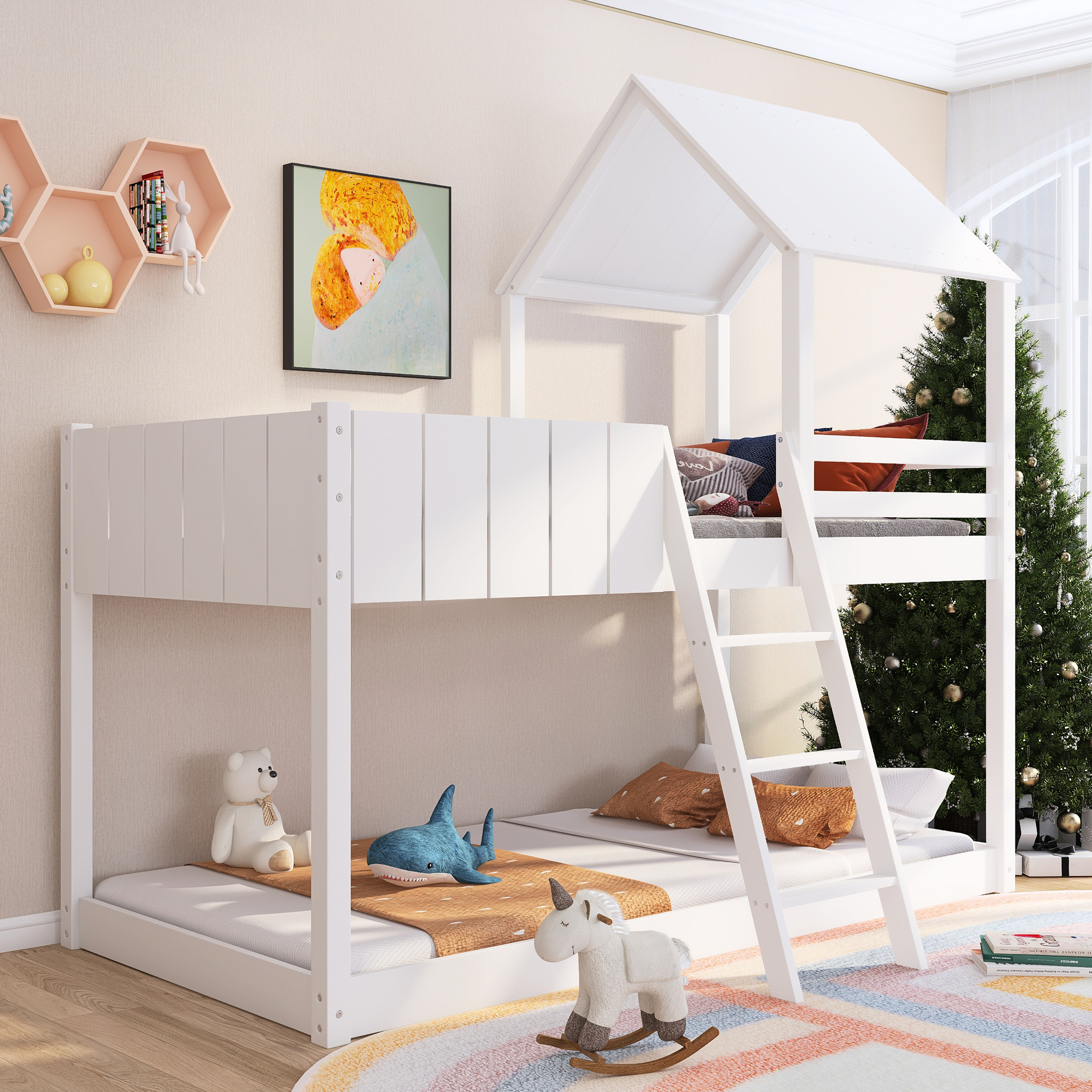Treehouse Cabin Bed 3FT Single Bunk Bed Wooden Frame Kids Children Sleeper House - Picture 14 of 48
