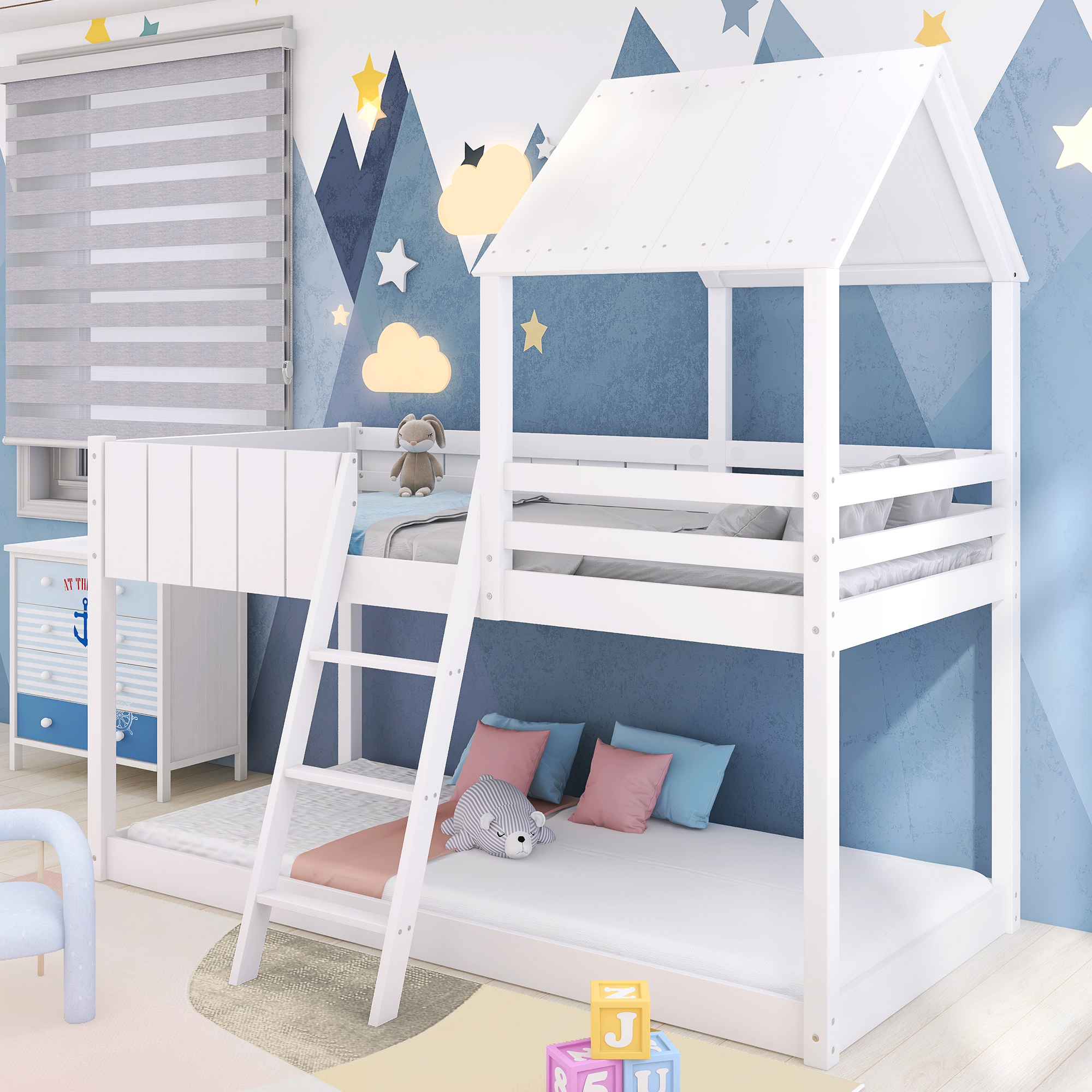 Treehouse Cabin Bed 3FT Single Bunk Bed Wooden Frame Kids Children Sleeper House - Picture 25 of 48