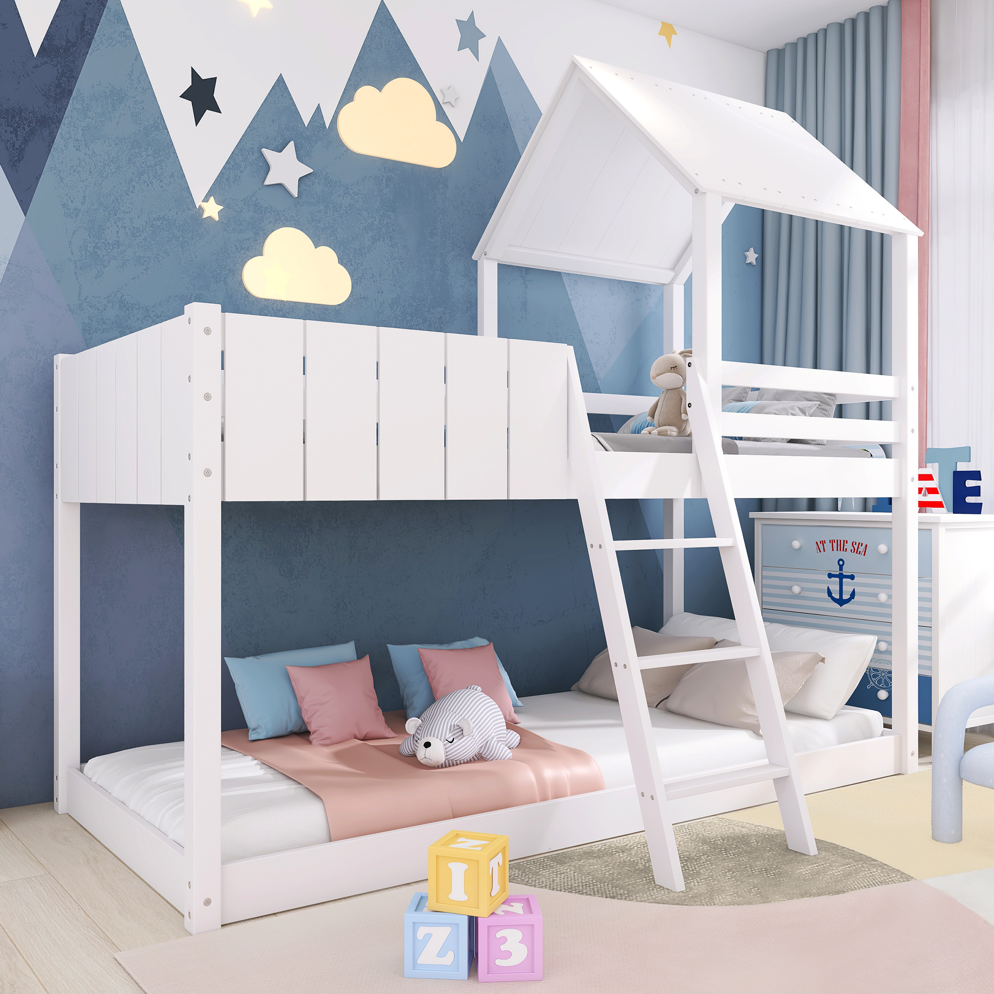 Treehouse Cabin Bed 3FT Single Bunk Bed Wooden Frame Kids Children Sleeper House - Picture 22 of 48