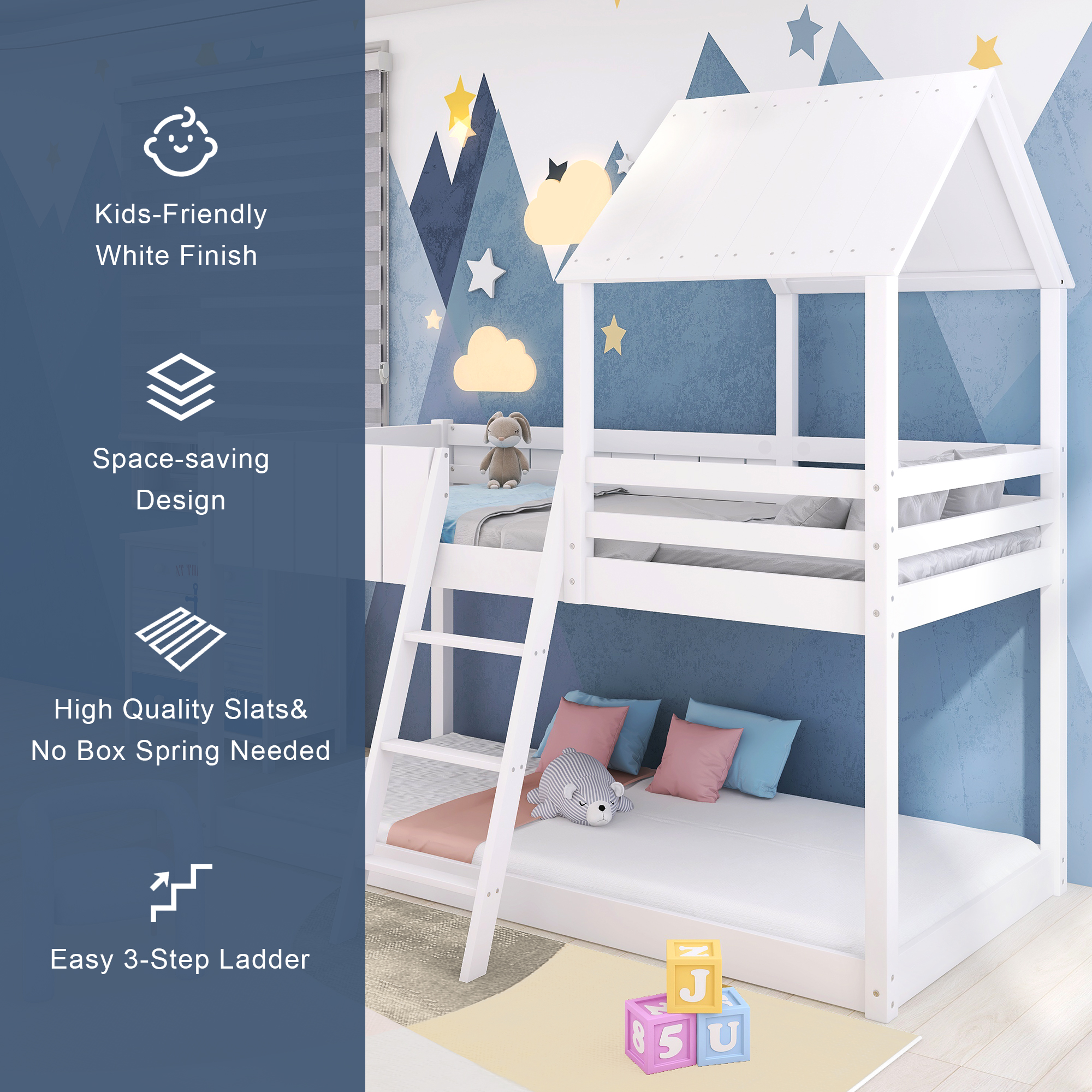 Treehouse Cabin Bed 3FT Single Bunk Bed Wooden Frame Kids Children Sleeper House - Picture 20 of 48