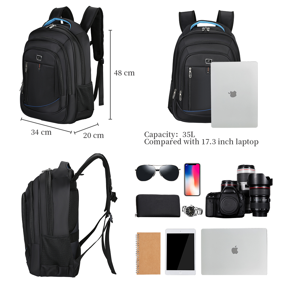 Mens Laptop Backpack Waterproof Large Rucksack Notebook Travel School Bag Black - Picture 73 of 77