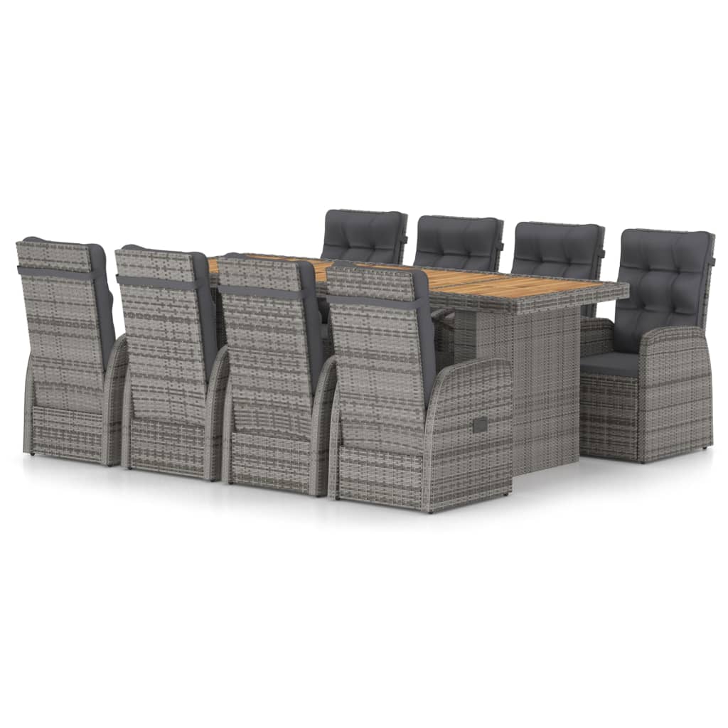 9-tlg. Garten-Essgruppe mit Kissen Grau Poly Rattan - Bild 17 von 48
