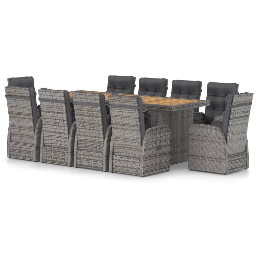 9-tlg. Garten-Essgruppe mit Kissen Grau Poly Rattan - Bild 18 von 48