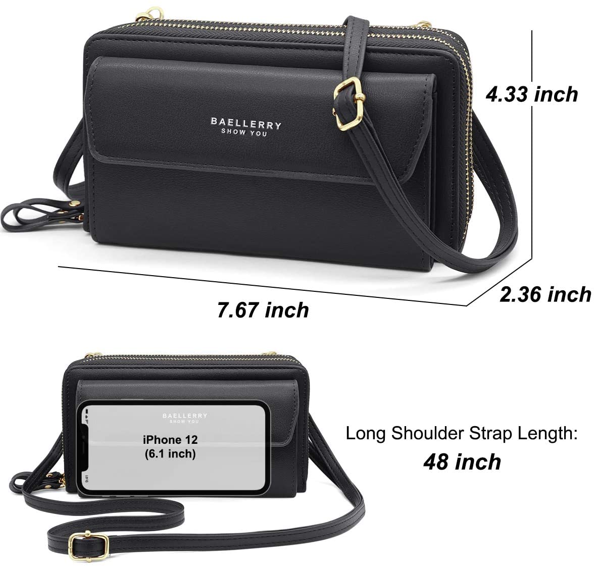 Crossbody Bag for women,Wide Strap Cell Phone Purse Shoulder Handbag  Wallet,Stamp black，G141466