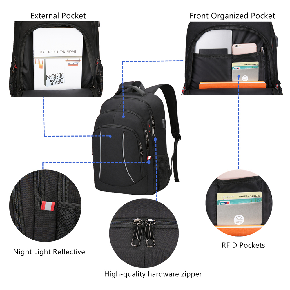 15.6" 17.3" Mens Large Backpack Business School Bag Waterproof Sport Laptop Bags - Picture 69 of 101