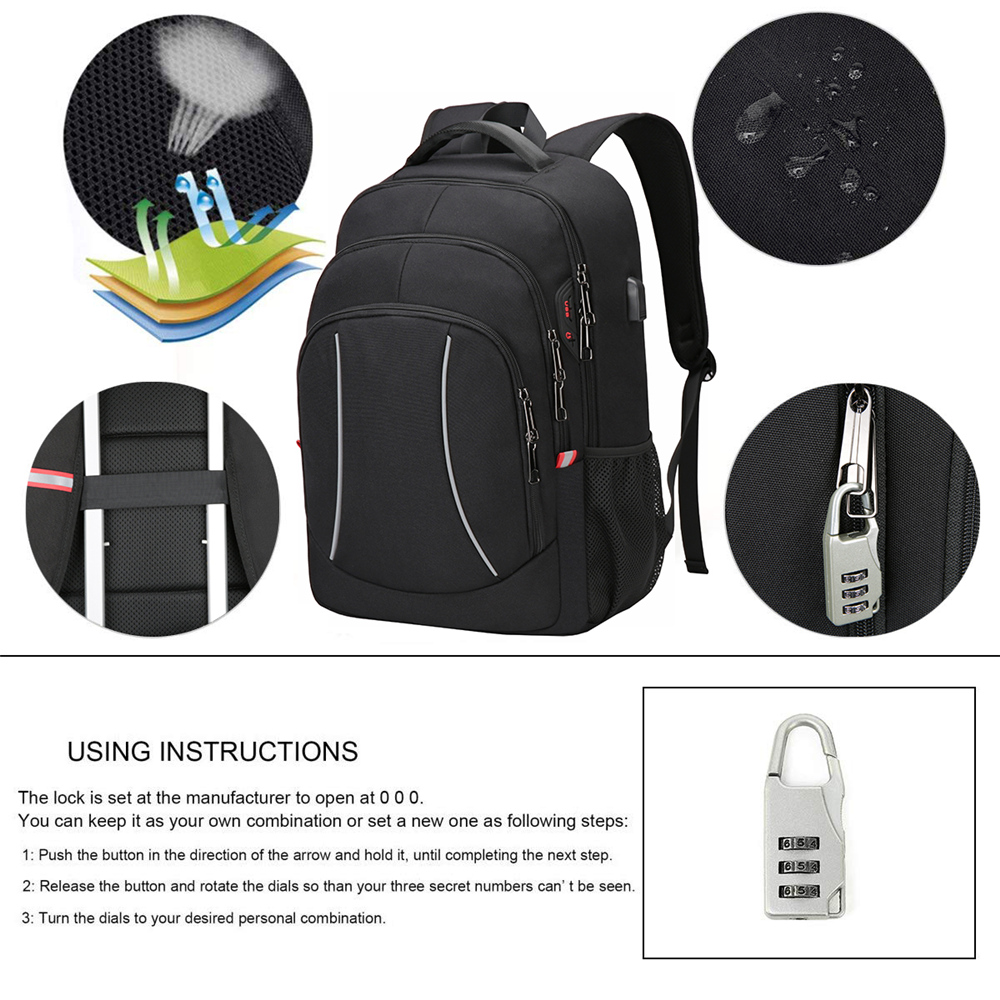 15.6" 17.3" Mens Large Backpack Business School Bag Waterproof Sport Laptop Bags - Picture 67 of 101