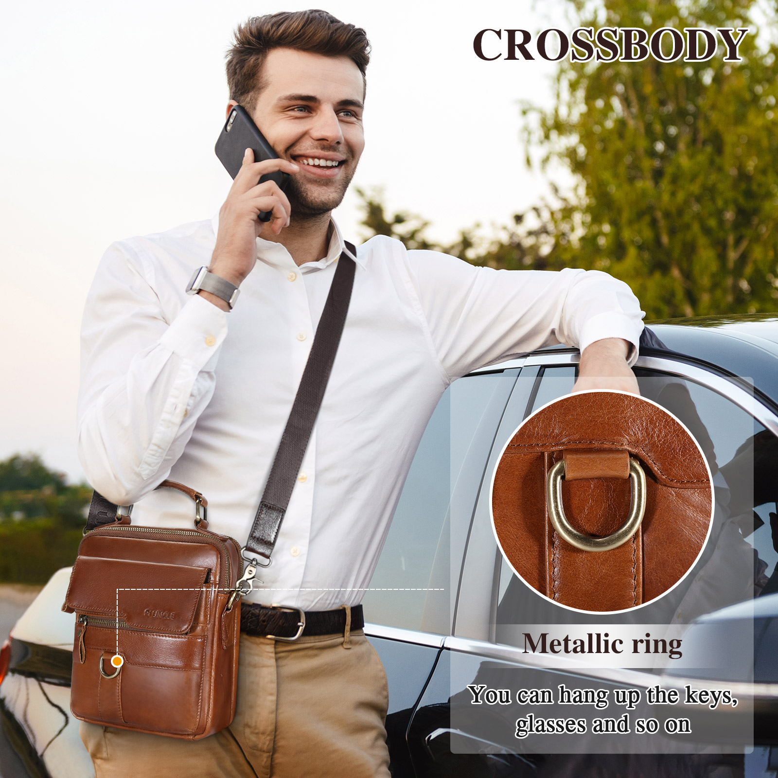 Herren-Schultertasche aus echtem Leder Kuriertasche Aktentasche Umhängetasche Reisehandtasche - Bild 19 von 31