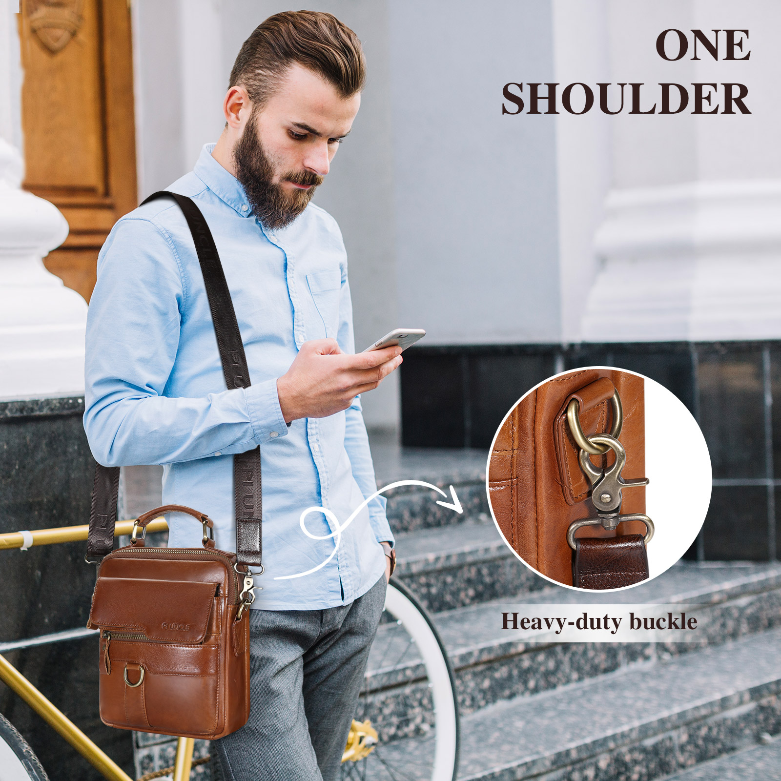 Herren-Schultertasche aus echtem Leder Kuriertasche Aktentasche Umhängetasche Reisehandtasche - Bild 18 von 31