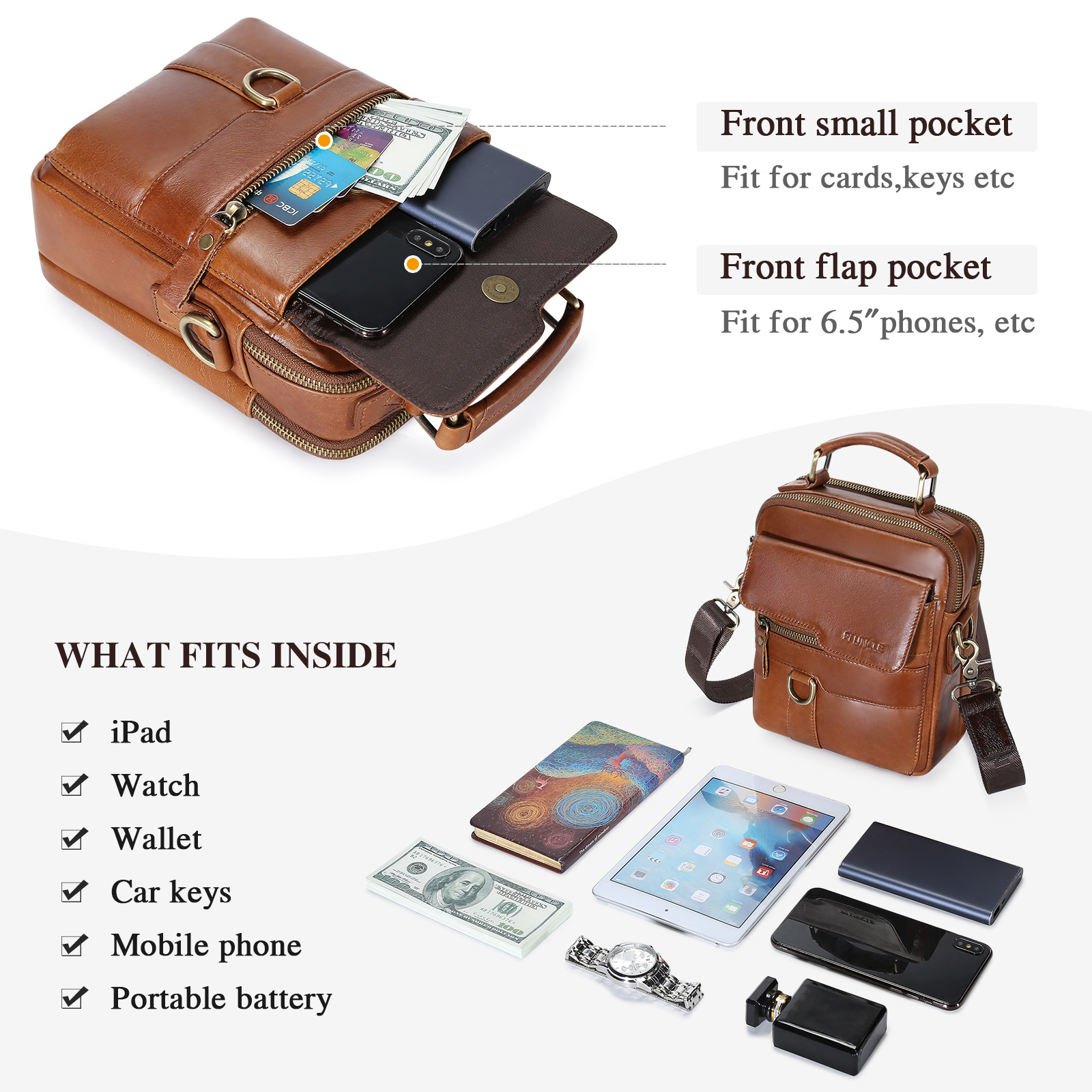 Herren-Schultertasche aus echtem Leder Kuriertasche Aktentasche Umhängetasche Reisehandtasche - Bild 16 von 31