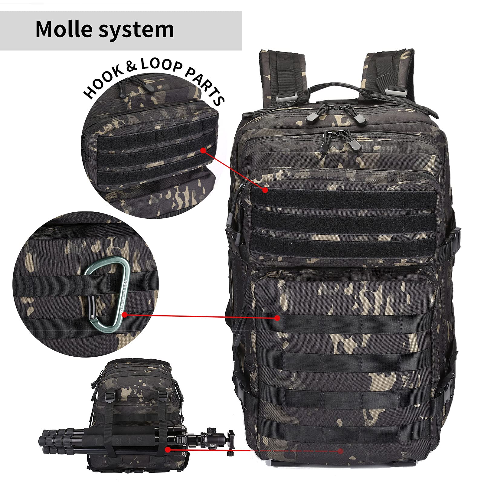 Huntvp 30-50L Rucksack Molle Trekking Camping Wanderrucksack Outdoor Backpack DE