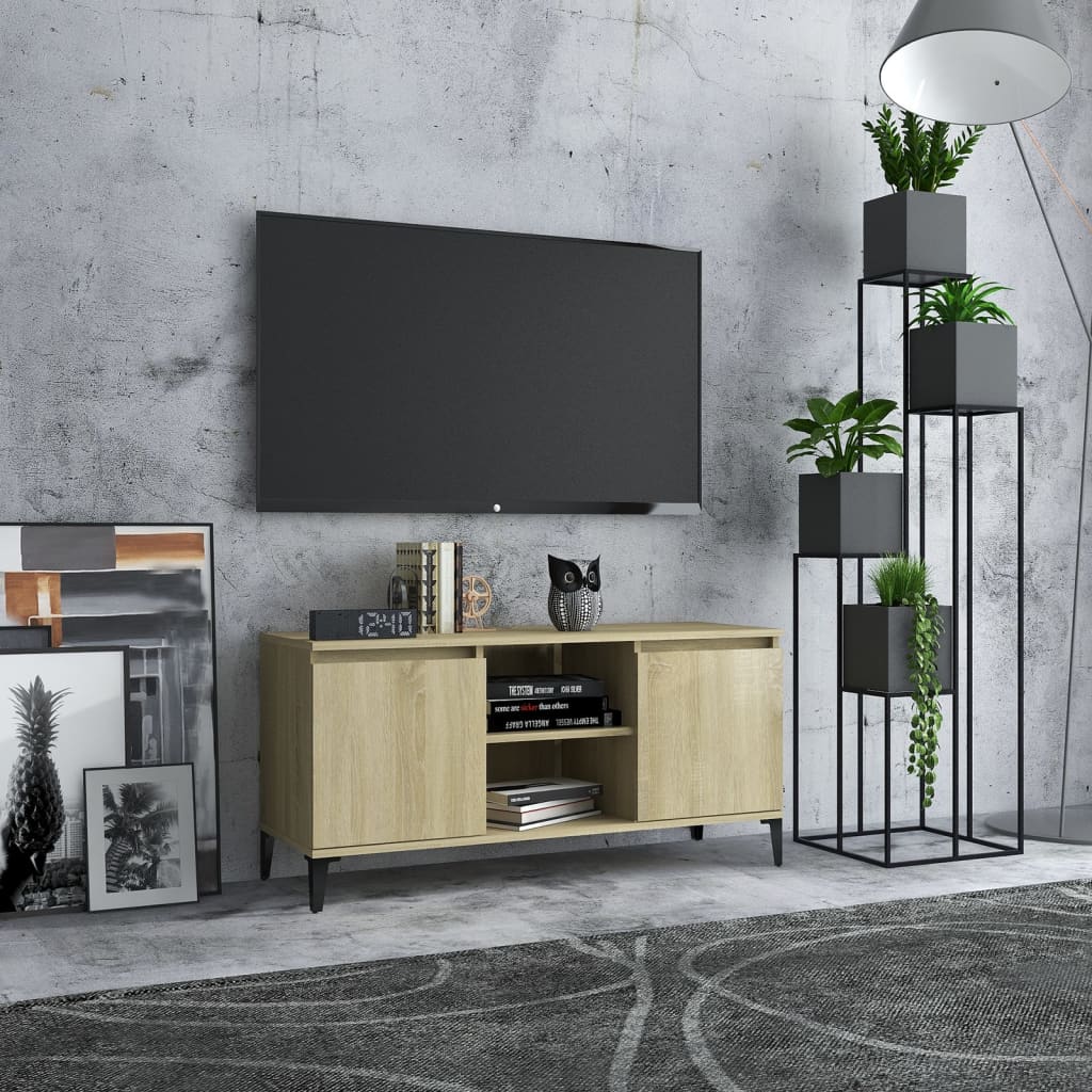 TV Schrank Schublade Fernsehschrank Lowboard Fernsehtisch Holz Mit Metallbügel - Bild 18 von 24