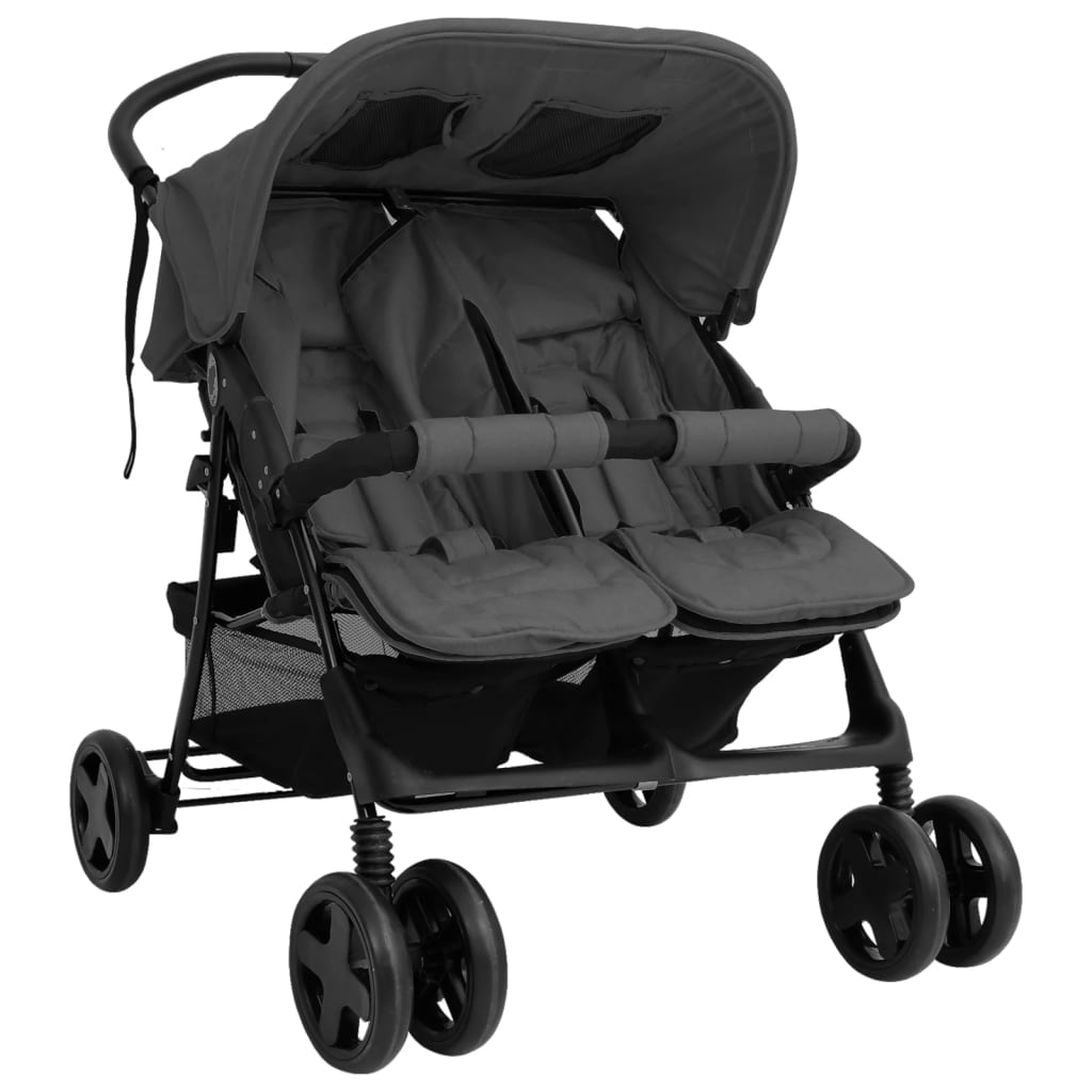 Zwillingswagen Zwillingsbuggy Geschwisterbuggy Falten Buggy Kinderwagen Stahl - Bild 18 von 72