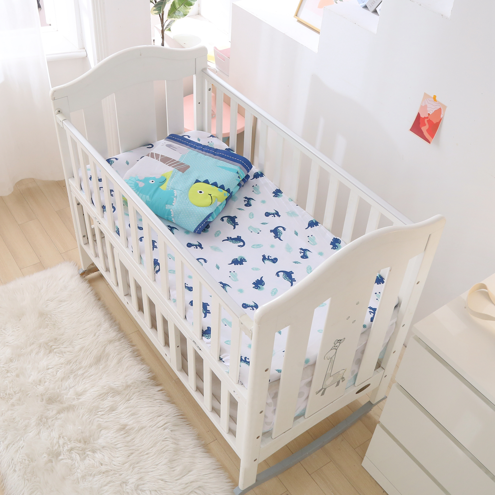 3 Piece Crib Bedding Set Baby Boys Girls Kid Nursery Crib Comforter Skirt Sheet - Picture 63 of 63