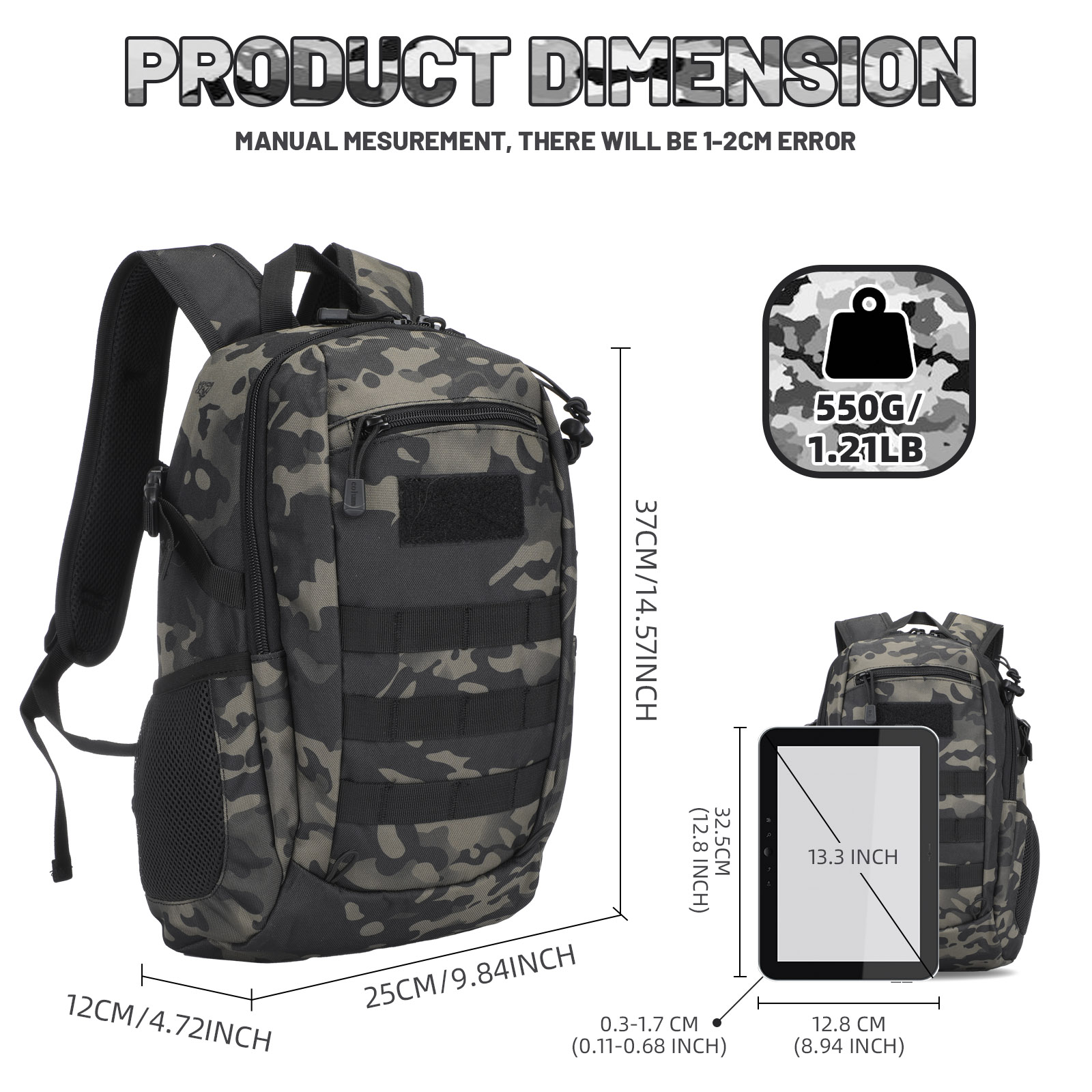 12l Tactical Small Backpack Men Molle Waterproof Mini Military