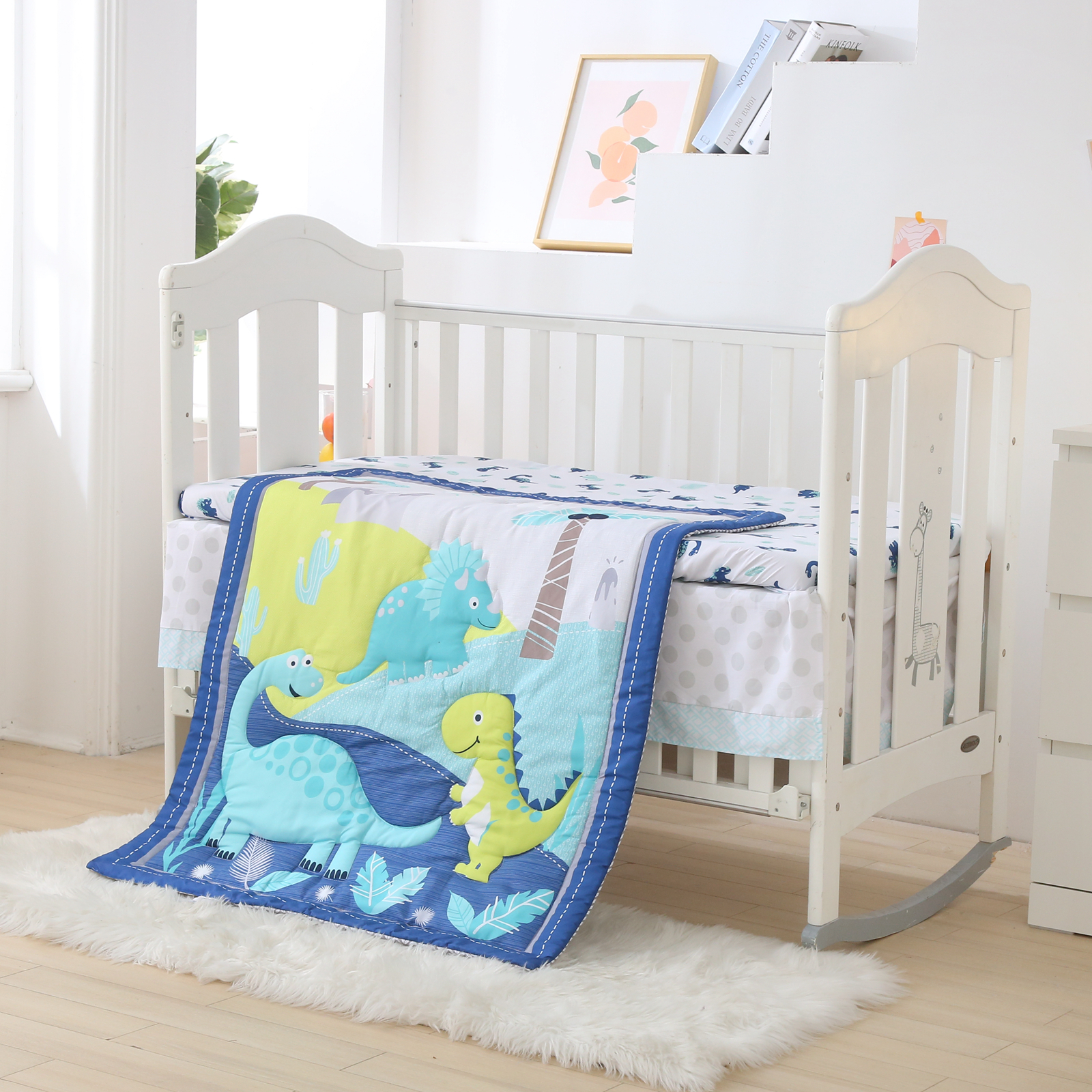 3 Piece Crib Bedding Set Baby Boys Girls Kid Nursery Crib Comforter Skirt Sheet - Picture 60 of 63