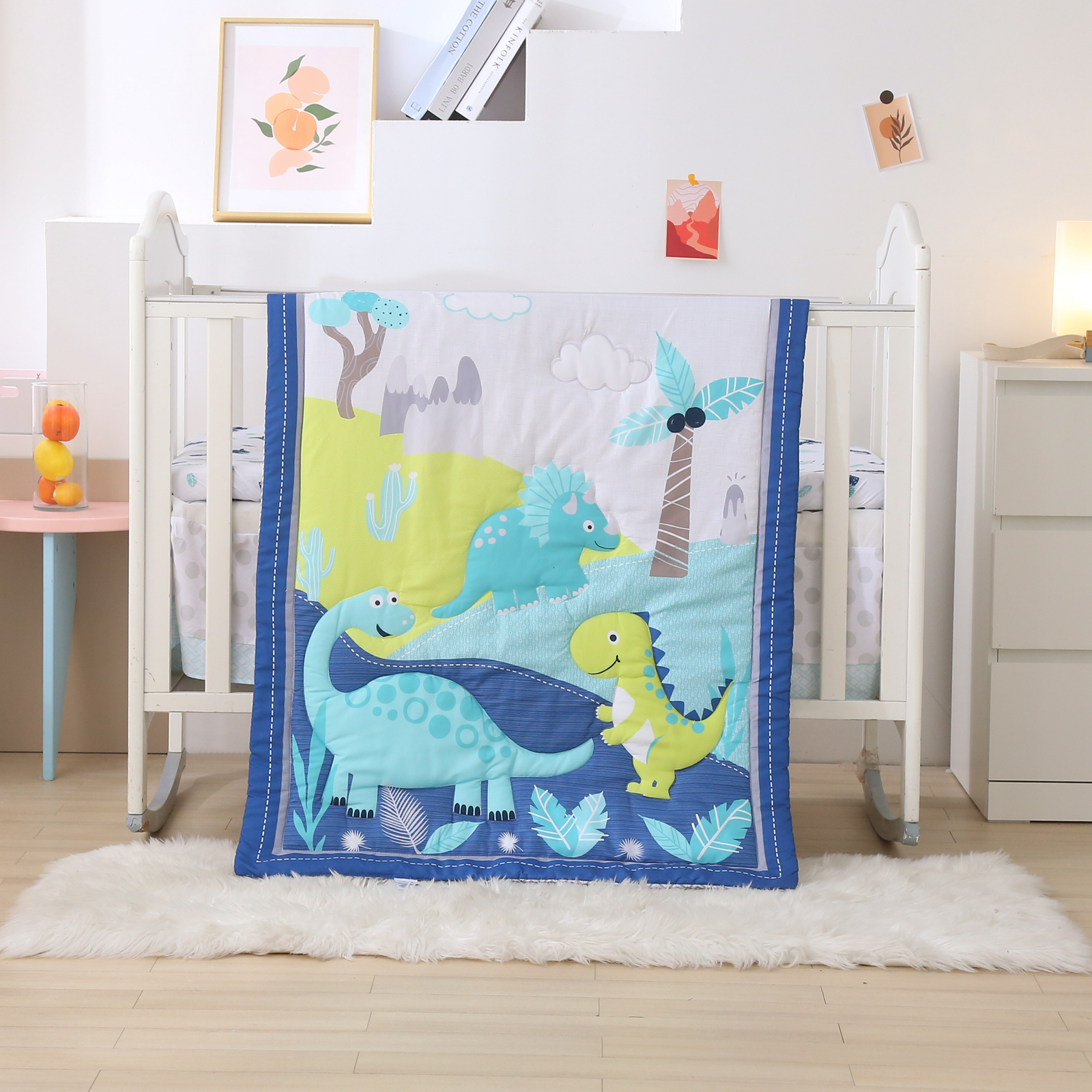 3 Piece Crib Bedding Set Baby Boys Girls Kid Nursery Crib Comforter Skirt Sheet - Picture 55 of 63