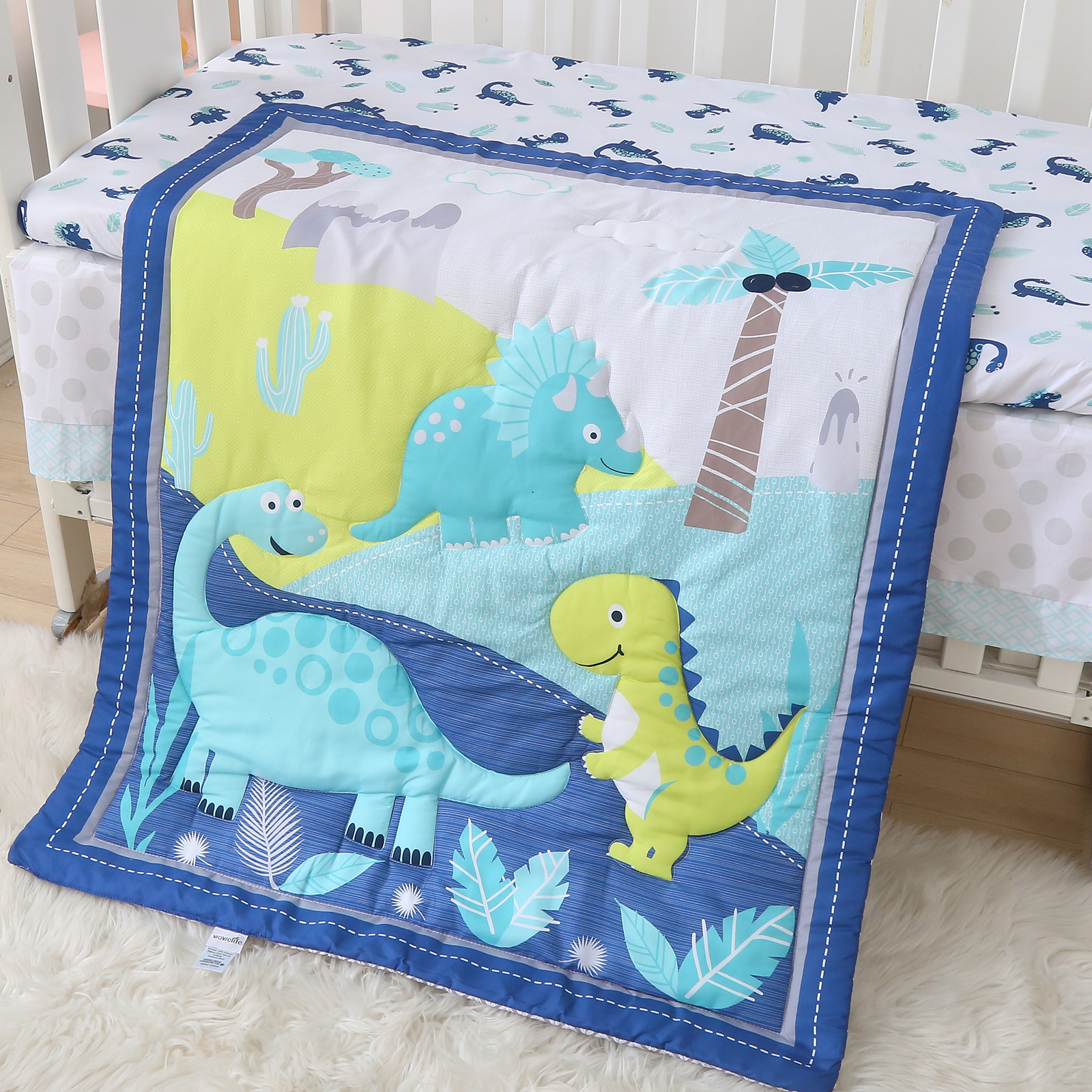 3 Piece Crib Bedding Set Baby Boys Girls Kid Nursery Crib Comforter Skirt Sheet - Picture 61 of 63