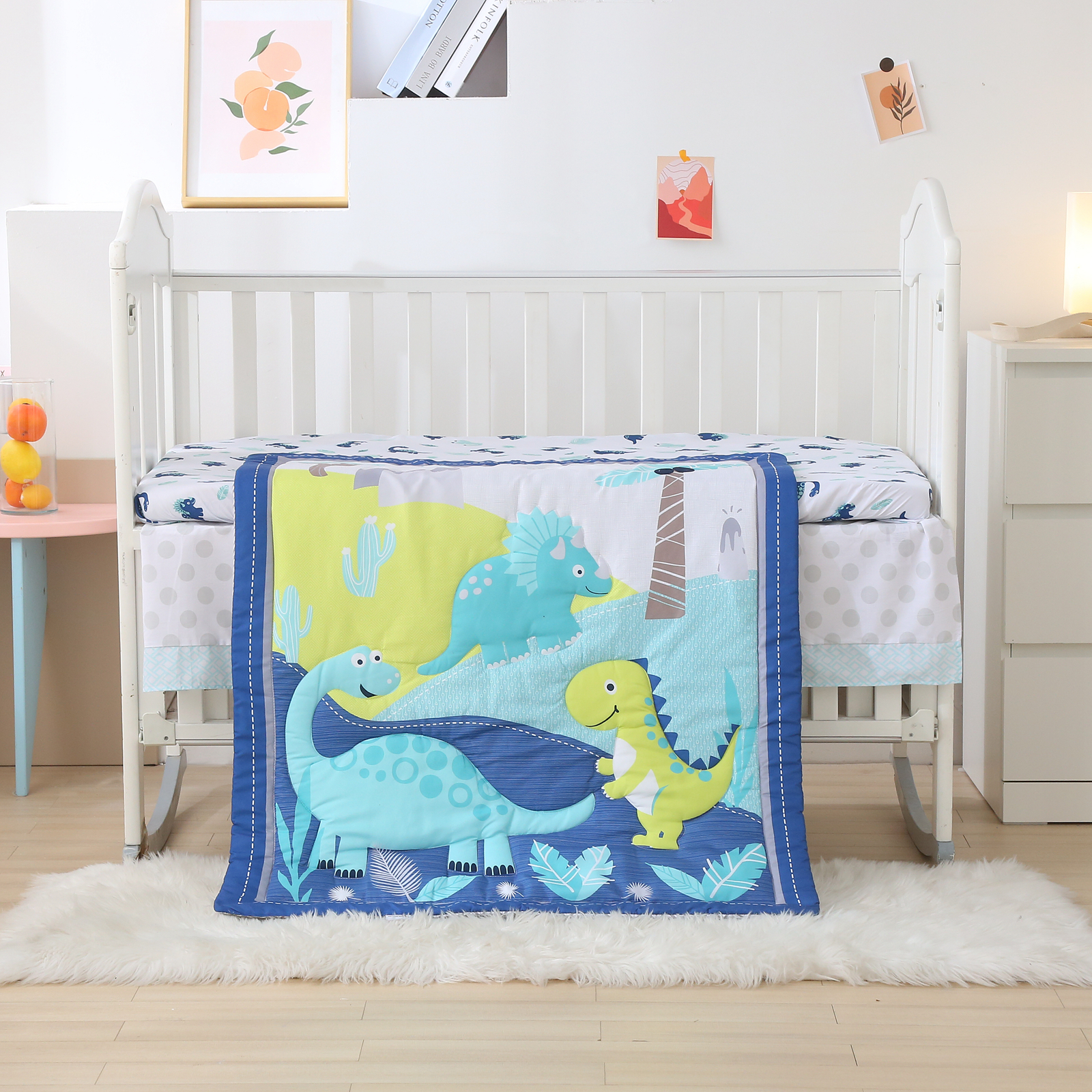 3 Piece Crib Bedding Set Baby Boys Girls Kid Nursery Crib Comforter Skirt Sheet - Picture 59 of 63