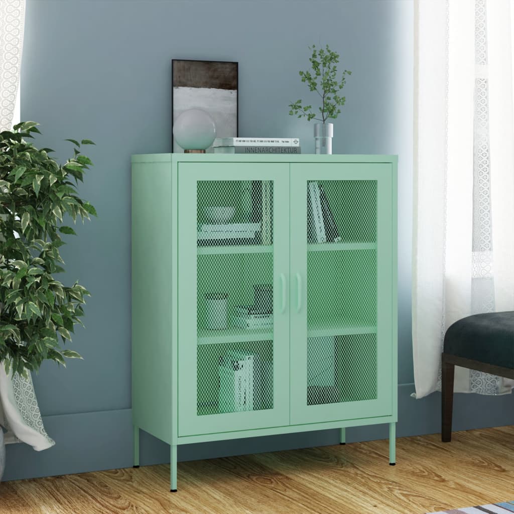 Industrial Metal Storage Cabinet Sideboard Cupboard Unit 2 Mesh Doors & Shelves - Picture 48 of 83
