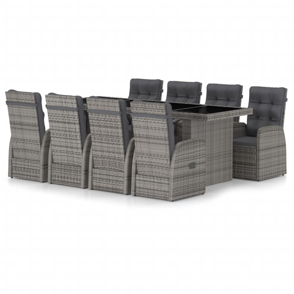 9-tlg. Garten-Essgruppe mit Kissen Grau Poly Rattan - Bild 26 von 48