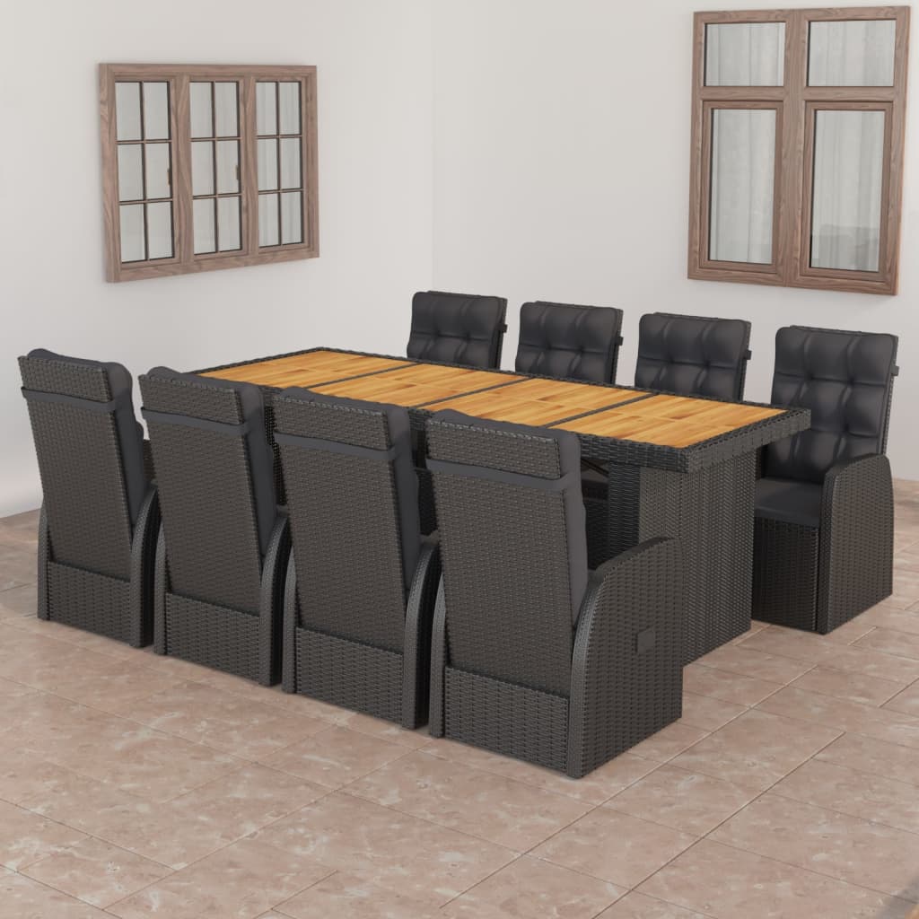 9-tlg. Garten-Essgruppe mit Kissen Grau Poly Rattan - Bild 41 von 48