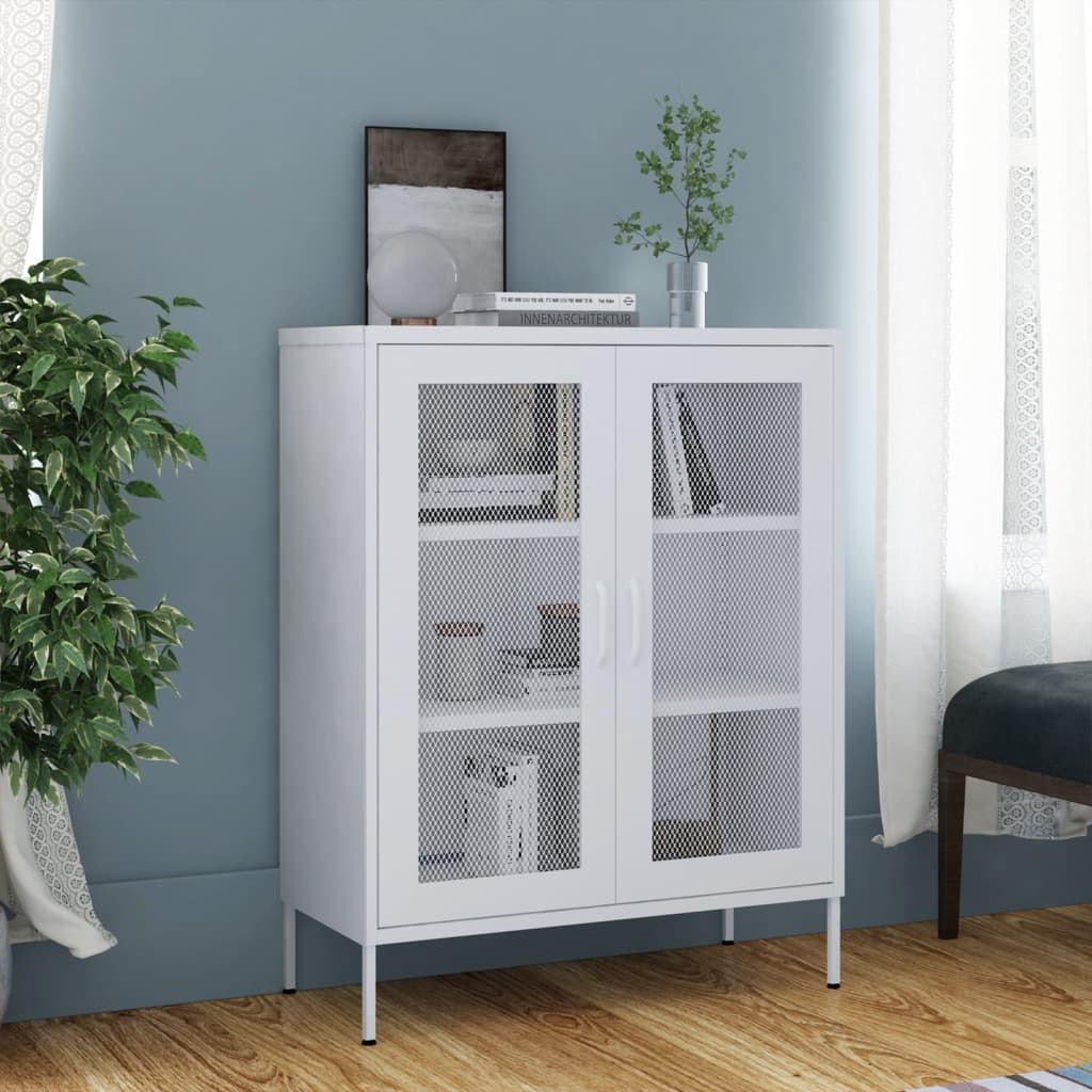 Industrial Metal Storage Cabinet Sideboard Cupboard Unit 2 Mesh Doors & Shelves - Picture 75 of 83