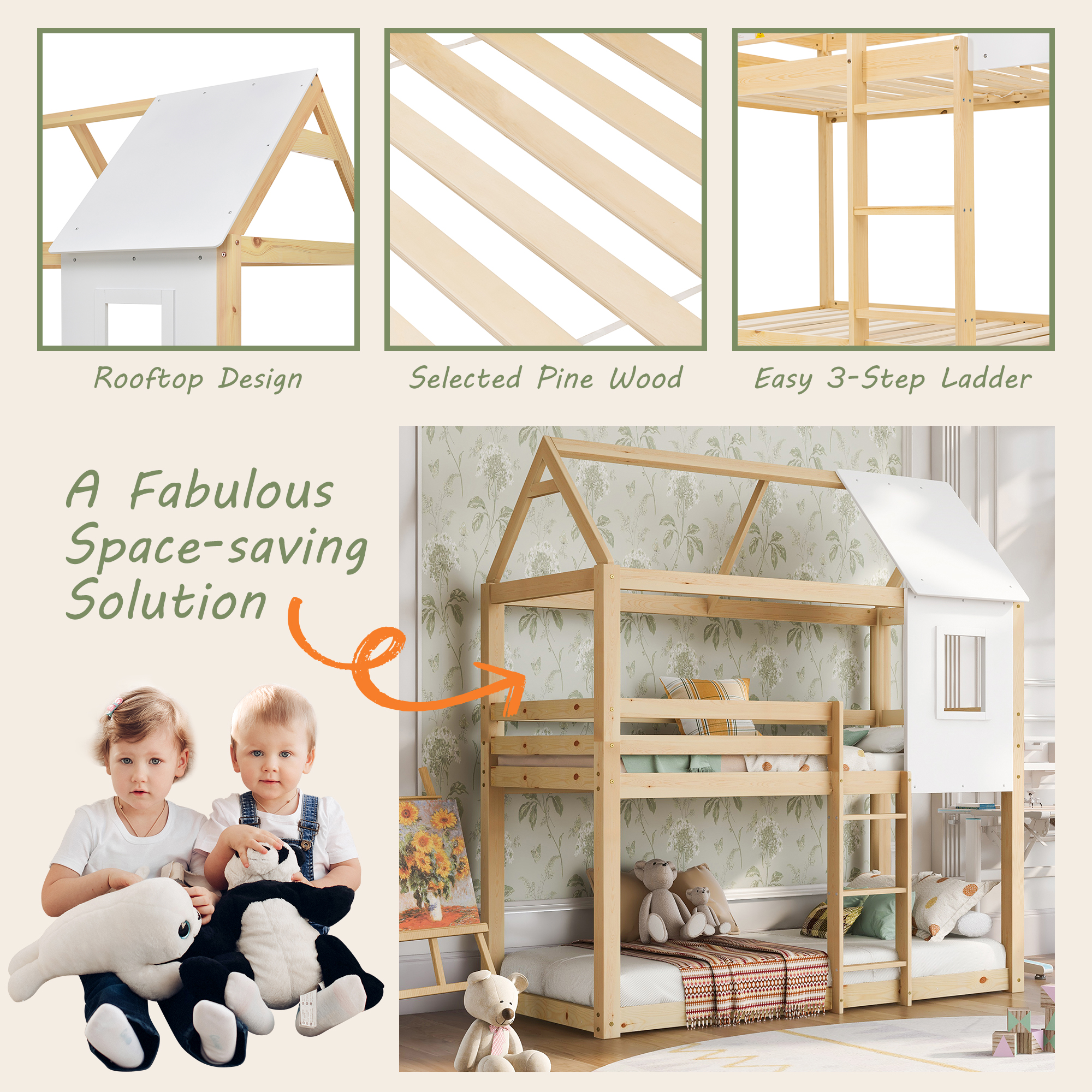 Treehouse Cabin Bed 3FT Single Bunk Bed Wooden Frame Kids Children Sleeper House - Picture 34 of 48