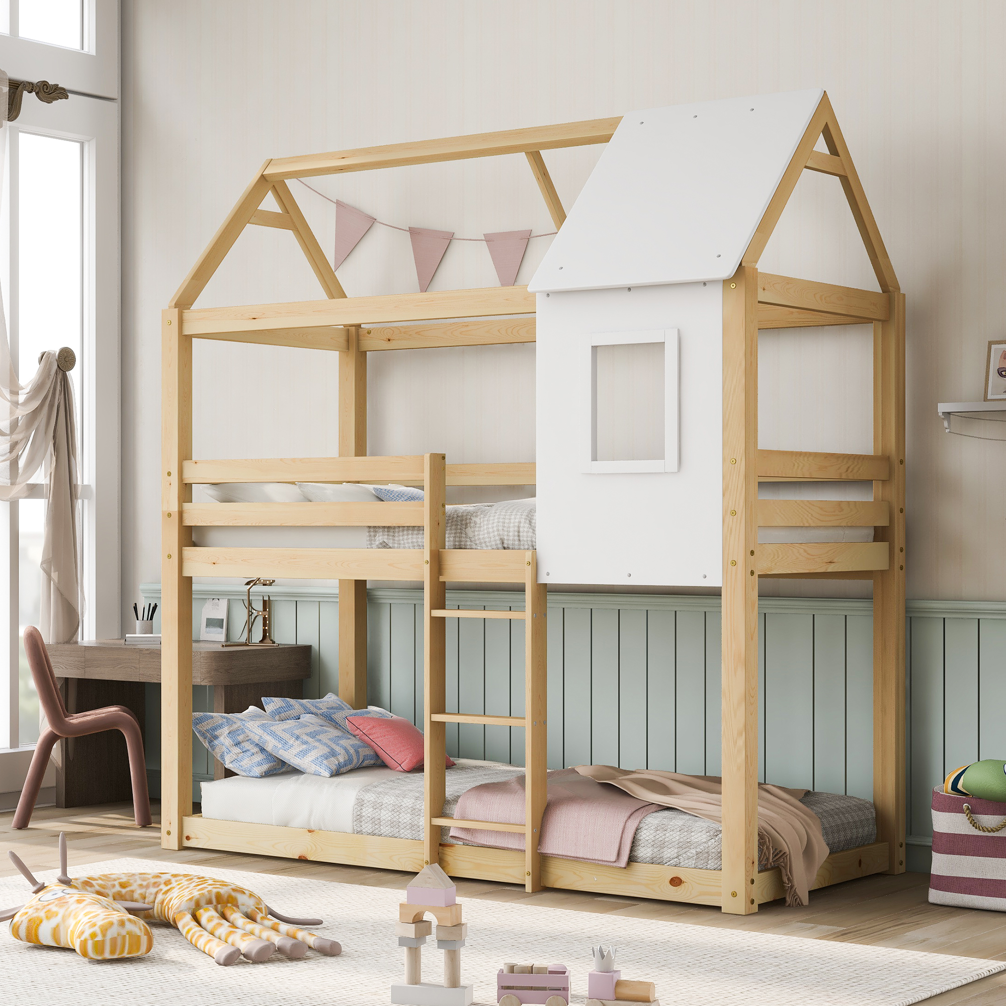 Treehouse Cabin Bed 3FT Single Bunk Bed Wooden Frame Kids Children Sleeper House - Picture 31 of 48