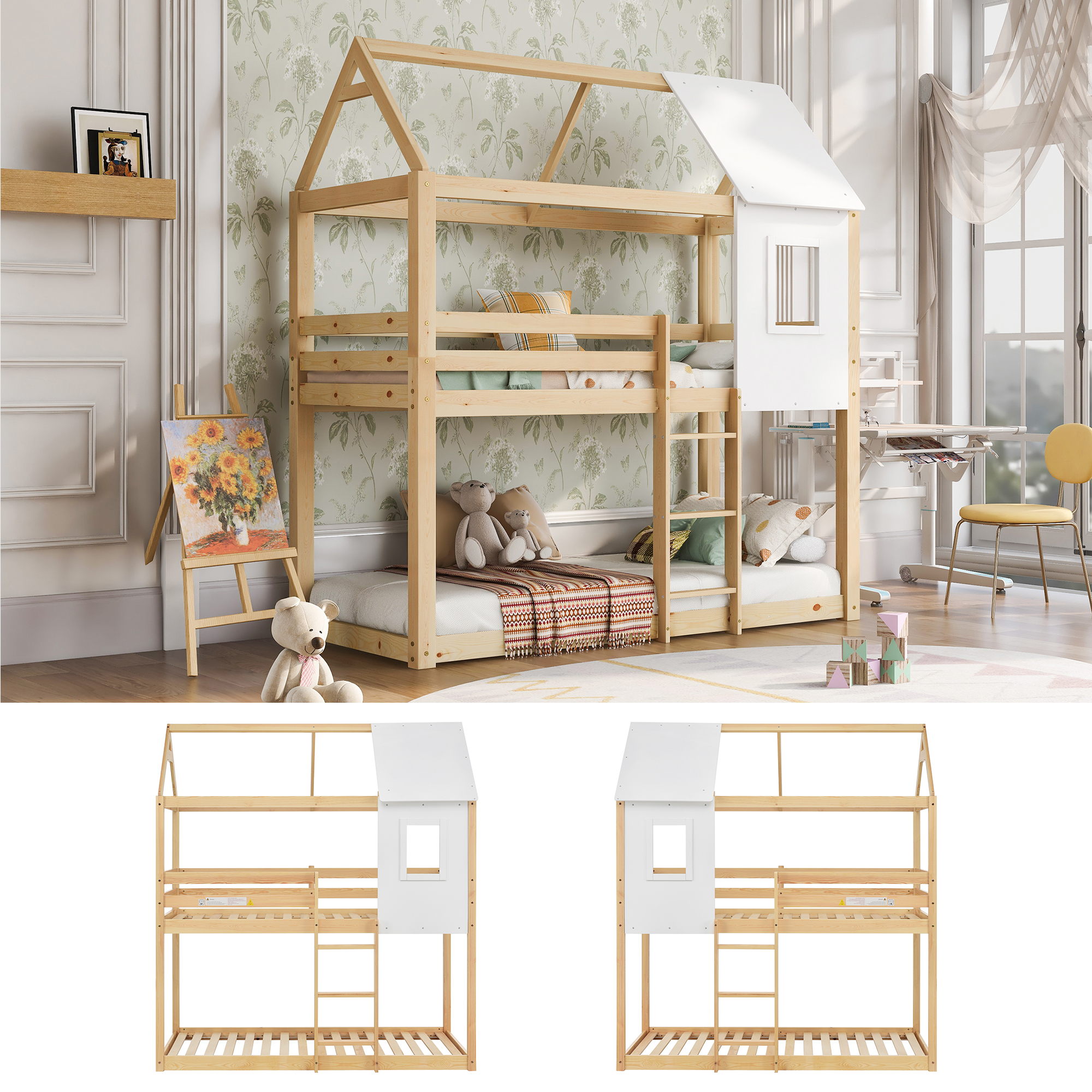 Treehouse Cabin Bed 3FT Single Bunk Bed Wooden Frame Kids Children Sleeper House - Picture 26 of 48