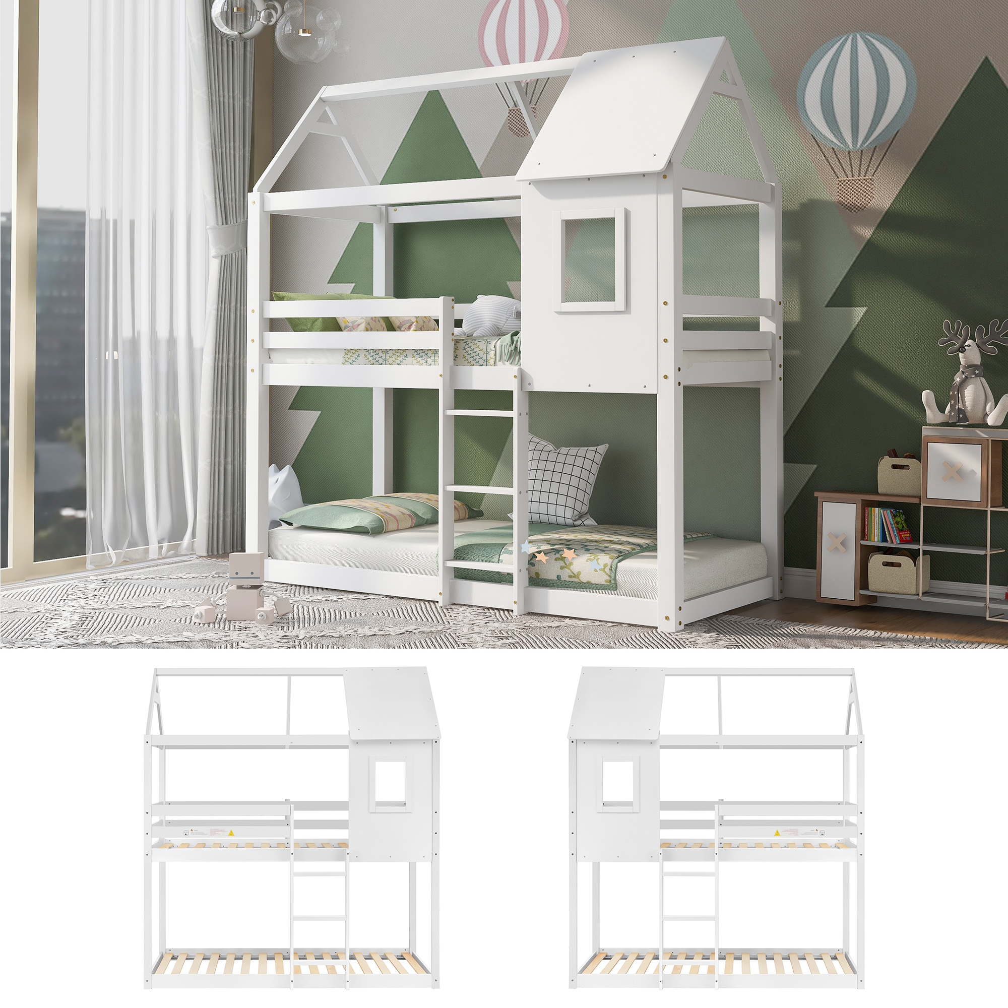 Treehouse Cabin Bed 3FT Single Bunk Bed Wooden Frame Kids Children Sleeper House - Picture 37 of 48