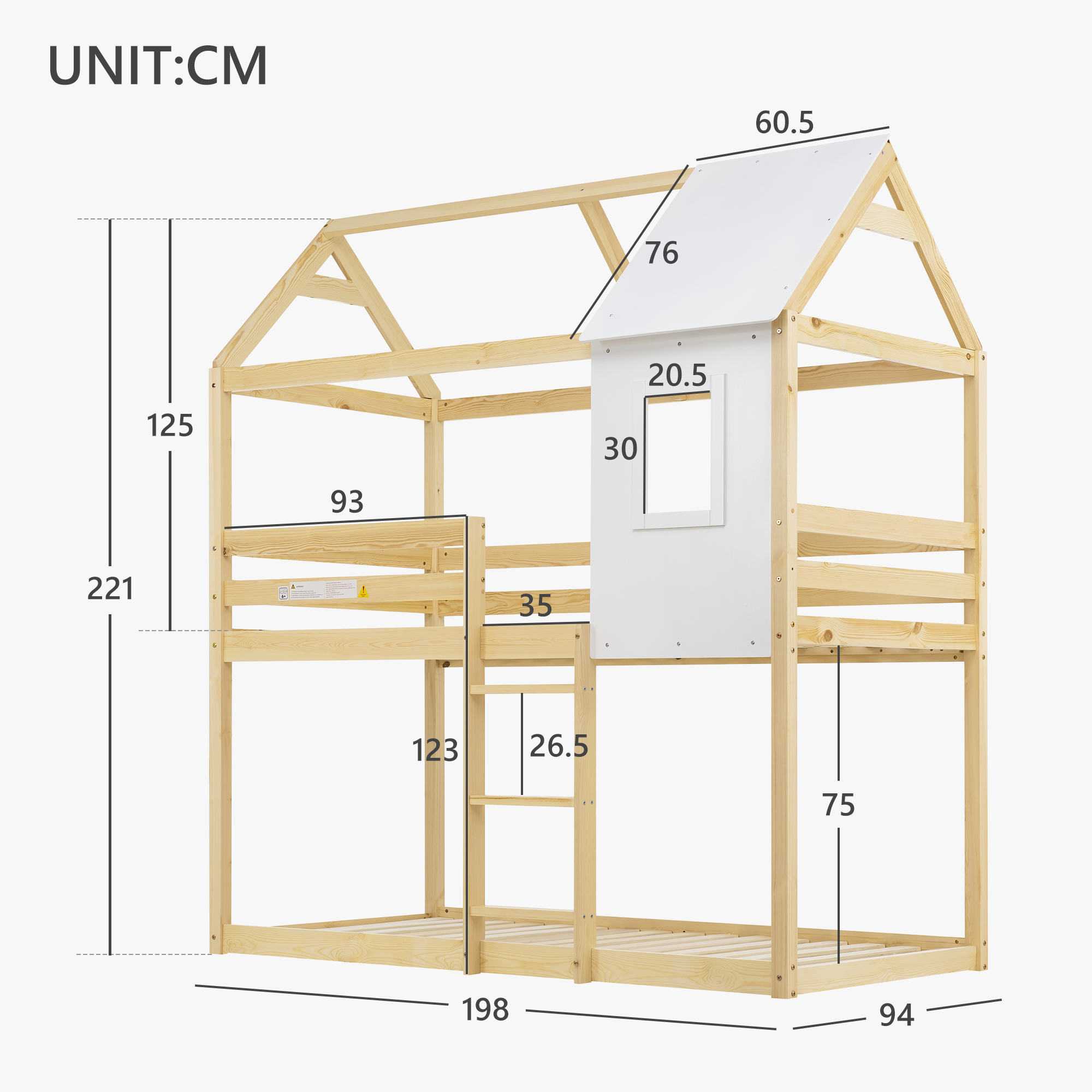 Treehouse Cabin Bed 3FT Single Bunk Bed Wooden Frame Kids Children Sleeper House - Picture 28 of 48