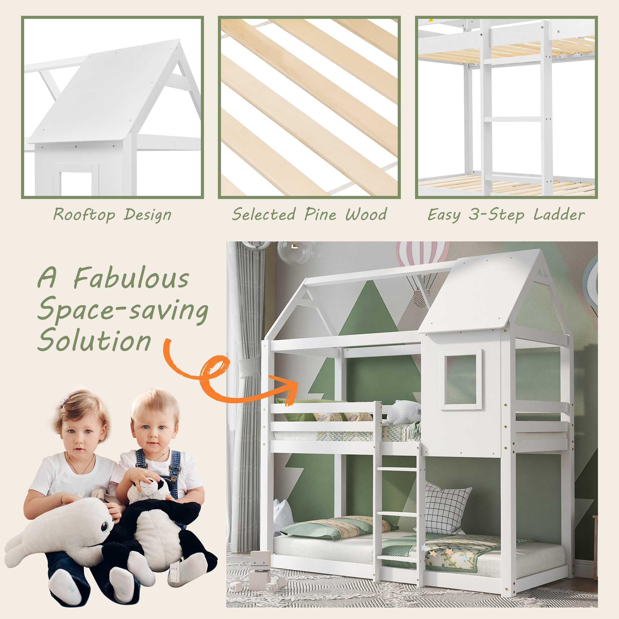 Treehouse Cabin Bed 3FT Single Bunk Bed Wooden Frame Kids Children Sleeper House - Picture 47 of 48