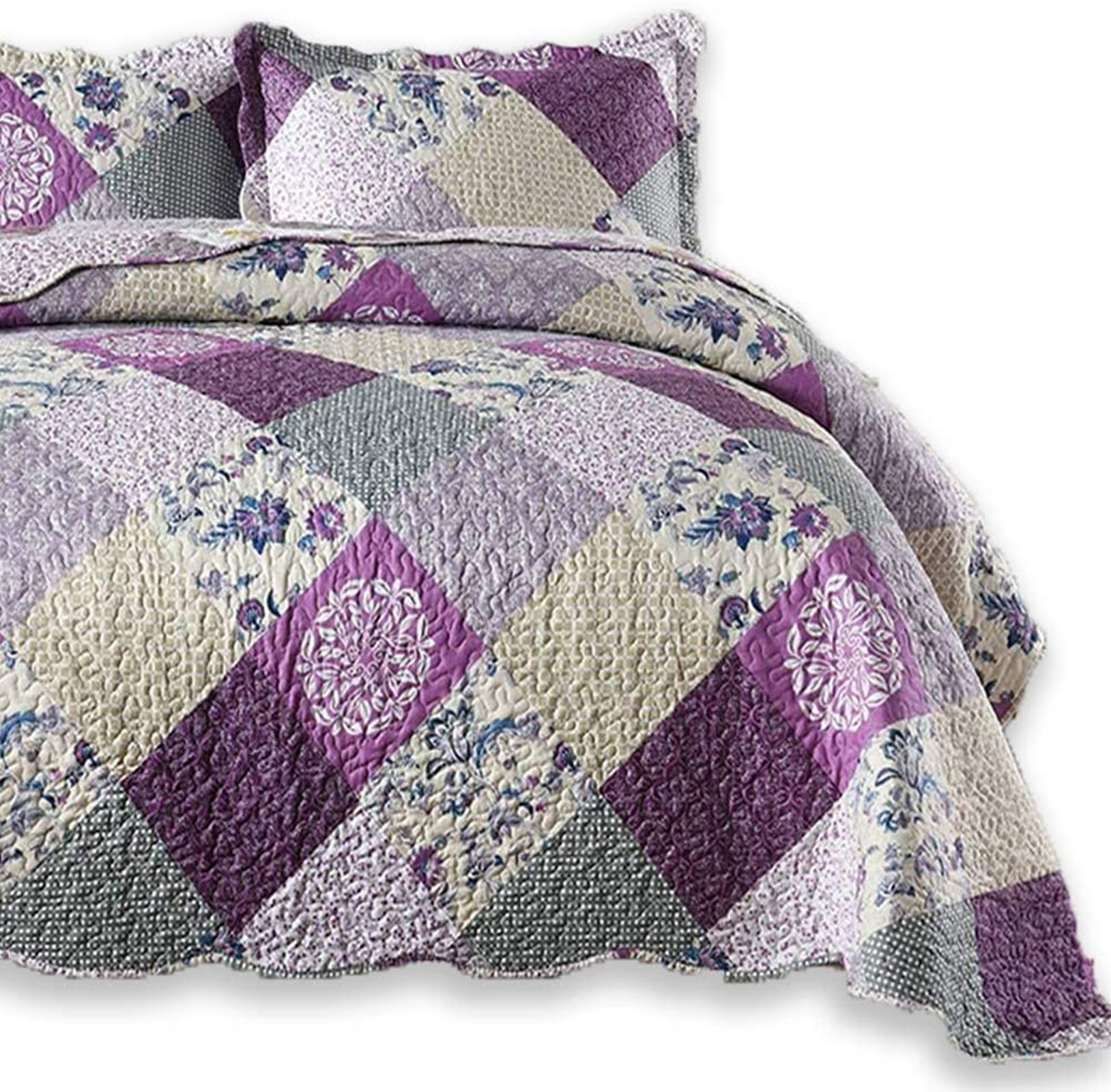 3 Piece Vintage Quilt Set Reversible Quilt Bedspread Bedding Set Queen King Size - Picture 20 of 36