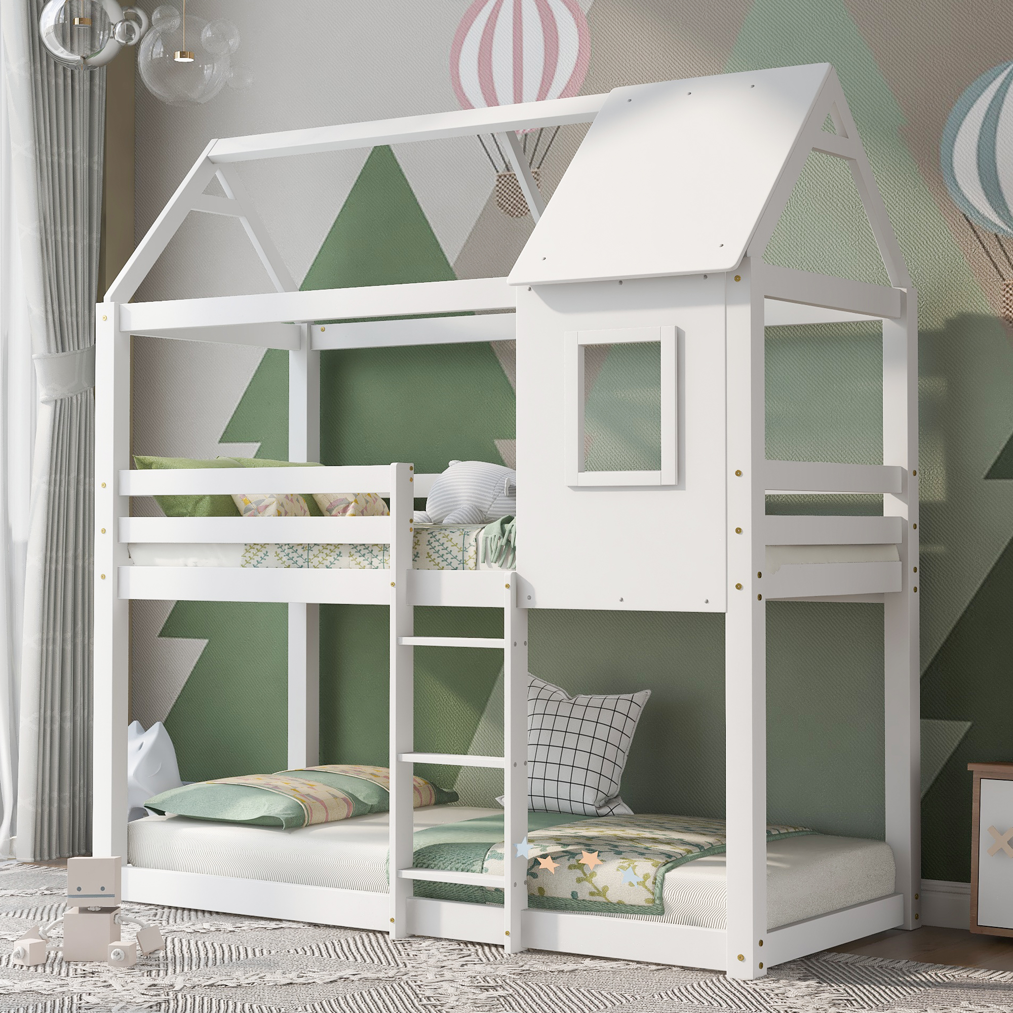 Treehouse Cabin Bed 3FT Single Bunk Bed Wooden Frame Kids Children Sleeper House - Picture 41 of 48