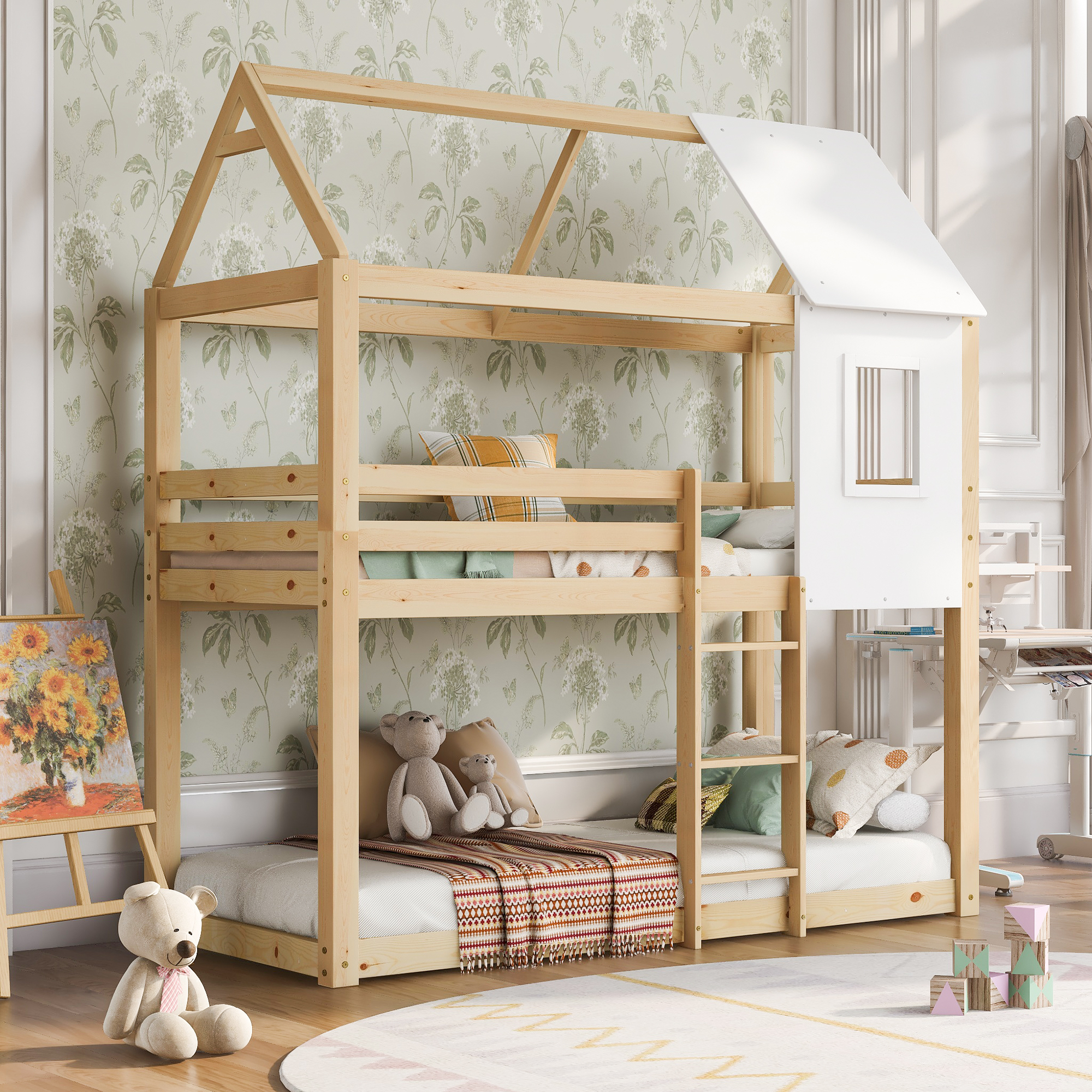 Treehouse Cabin Bed 3FT Single Bunk Bed Wooden Frame Kids Children Sleeper House - Picture 30 of 48