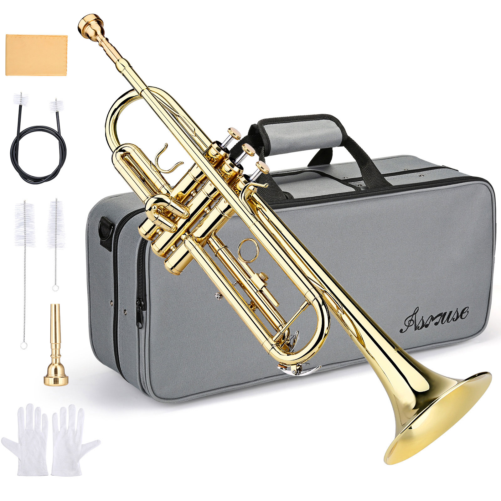 Color:Gold:BB TRUMPET- STUDENT BAND TRUMPETS BRASS INSTRUMENT WITH HARD CASE FOR BEGINNER