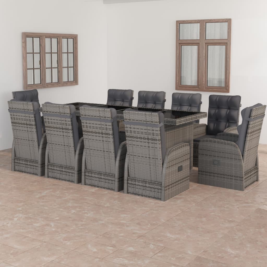 9-tlg. Garten-Essgruppe mit Kissen Grau Poly Rattan - Bild 24 von 48