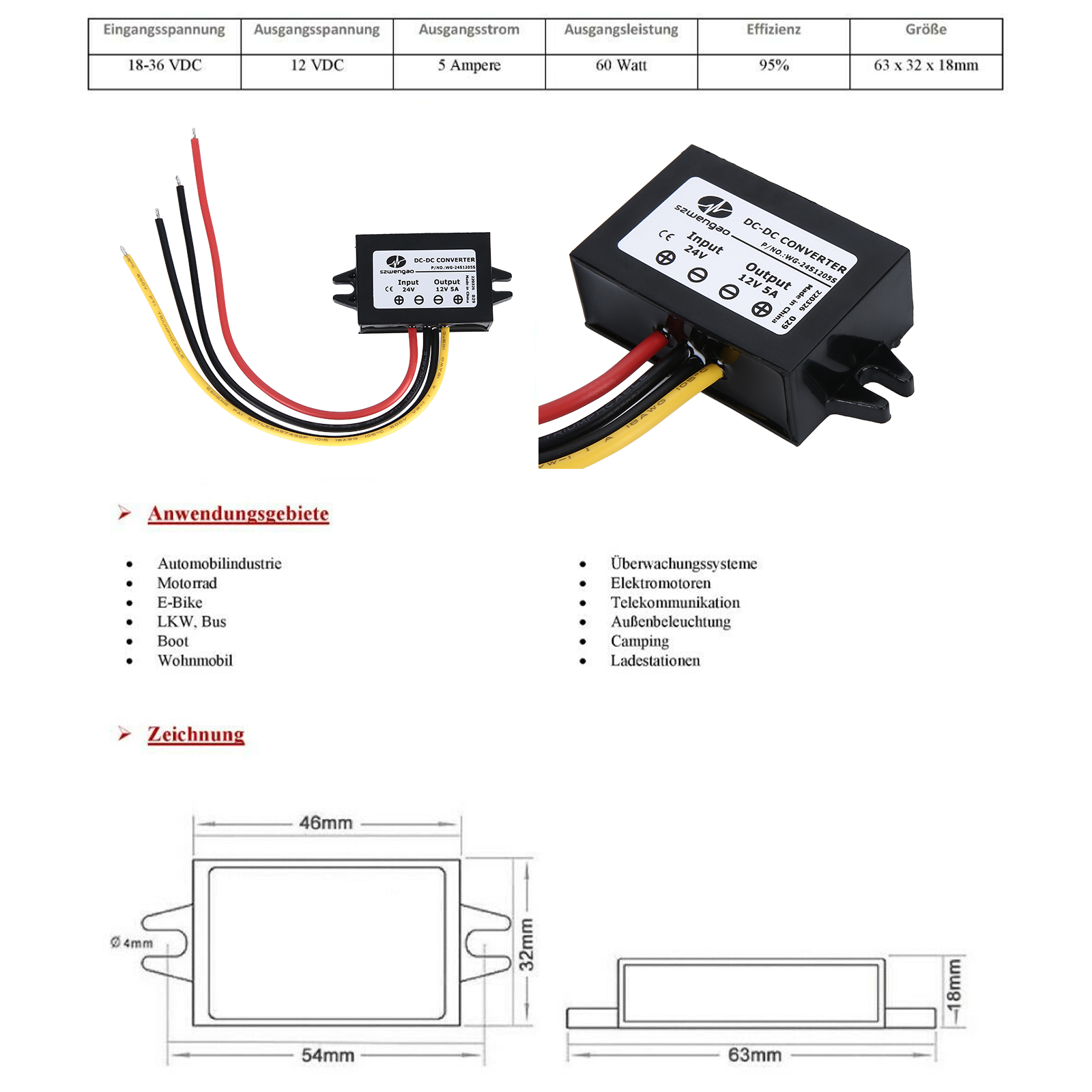 Spannungswandler 24V DC auf 12V DC 5A-40A Konverter Stepdown LKW Adapter - Bild 22 von 53