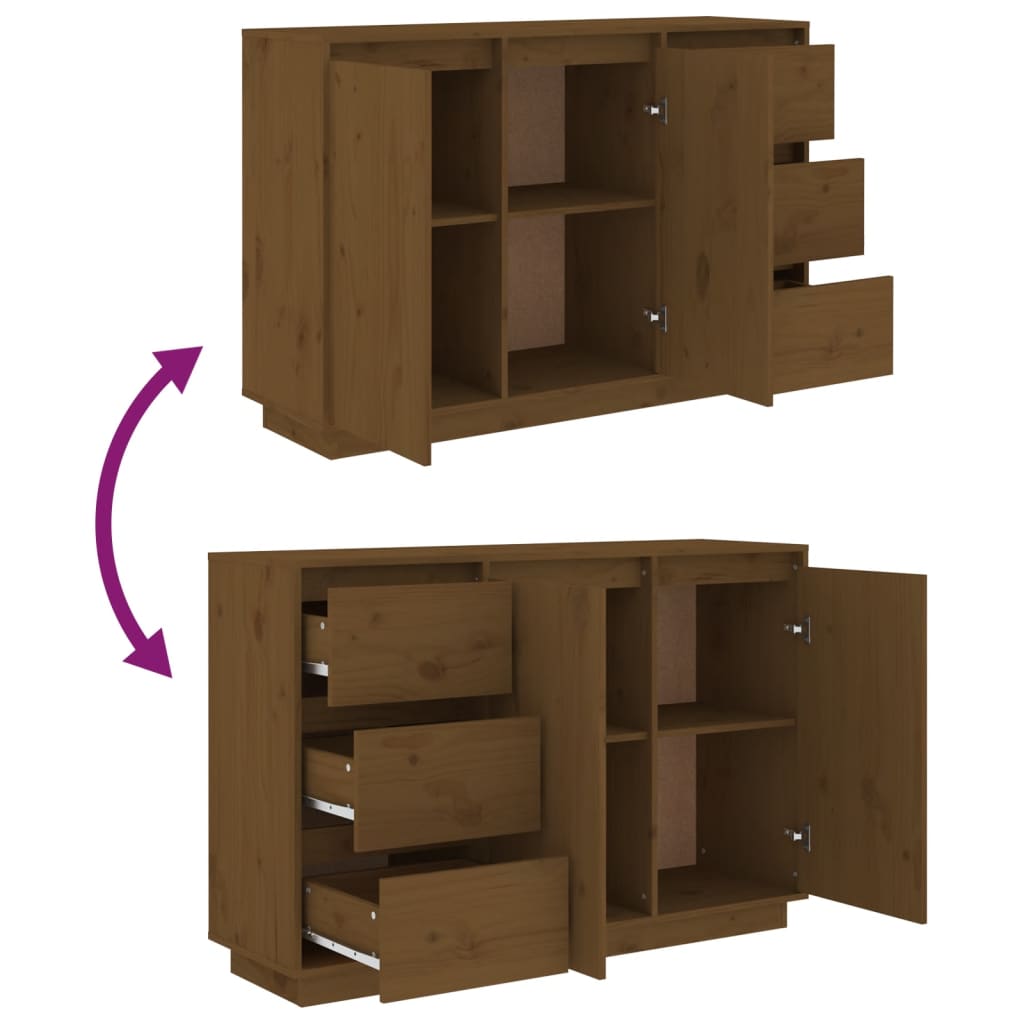Kommode Sideboard Massivholz Kiefer Highboard 2 Türen & 3 Schubladen 111x34x75cm - Bild 32 von 43