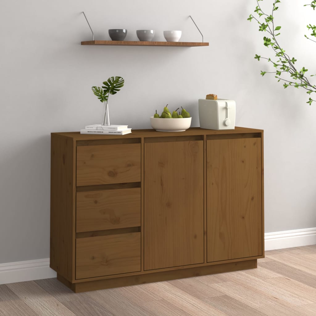 Kommode Sideboard Massivholz Kiefer Highboard 2 Türen & 3 Schubladen 111x34x75cm - Bild 28 von 43