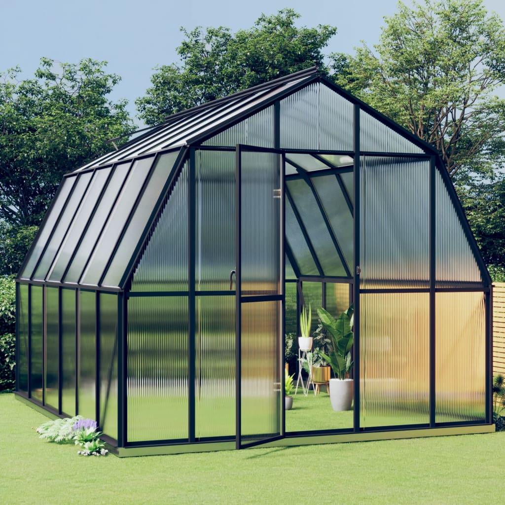 Walk-In Greenhouse with Base Frame Anthracite Aluminium Garden Plant Grow House