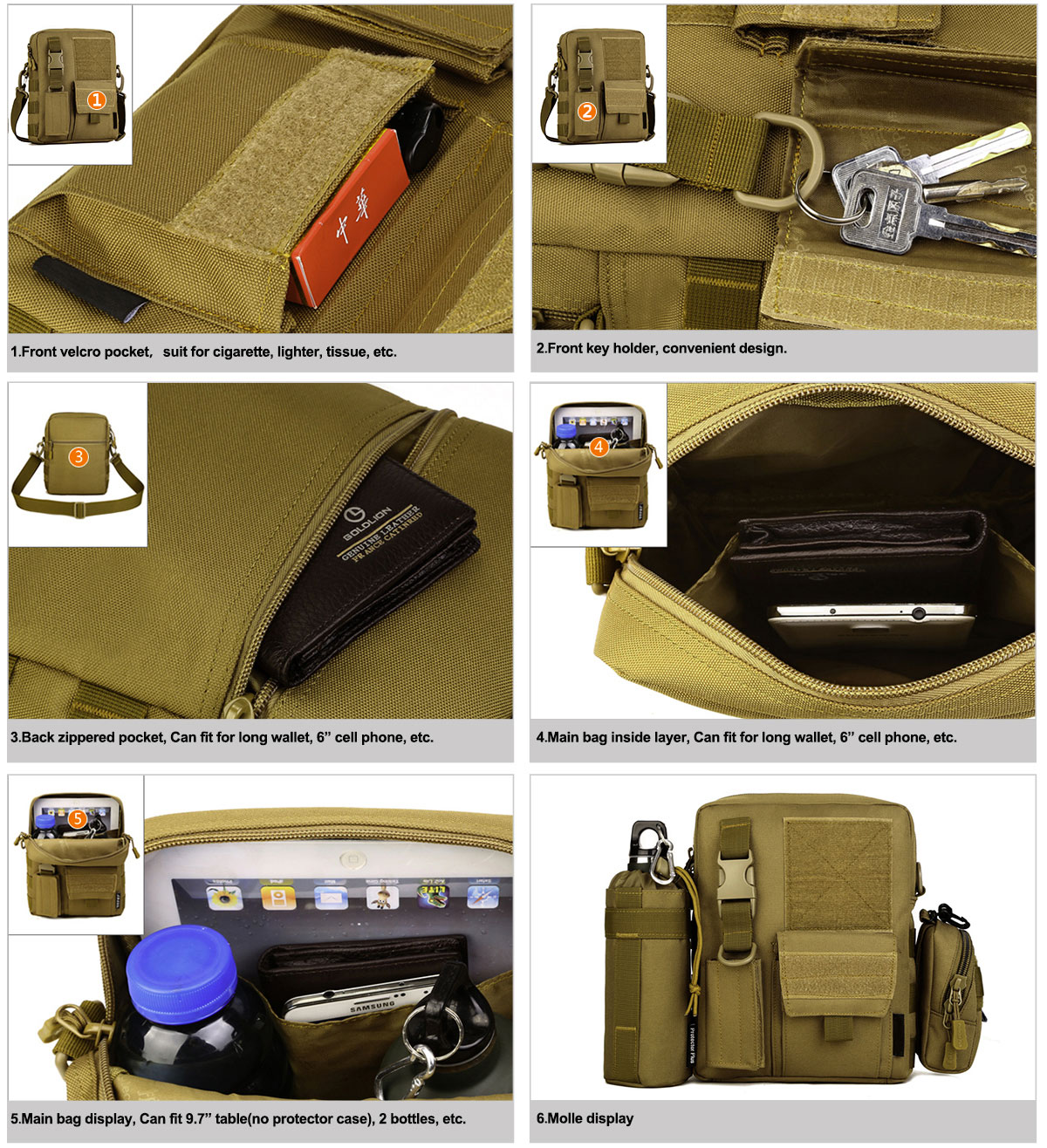 Herren Messenger Schultertasche Taktische Sling Bag Militär Molle Crossbody Pack - Bild 14 von 20