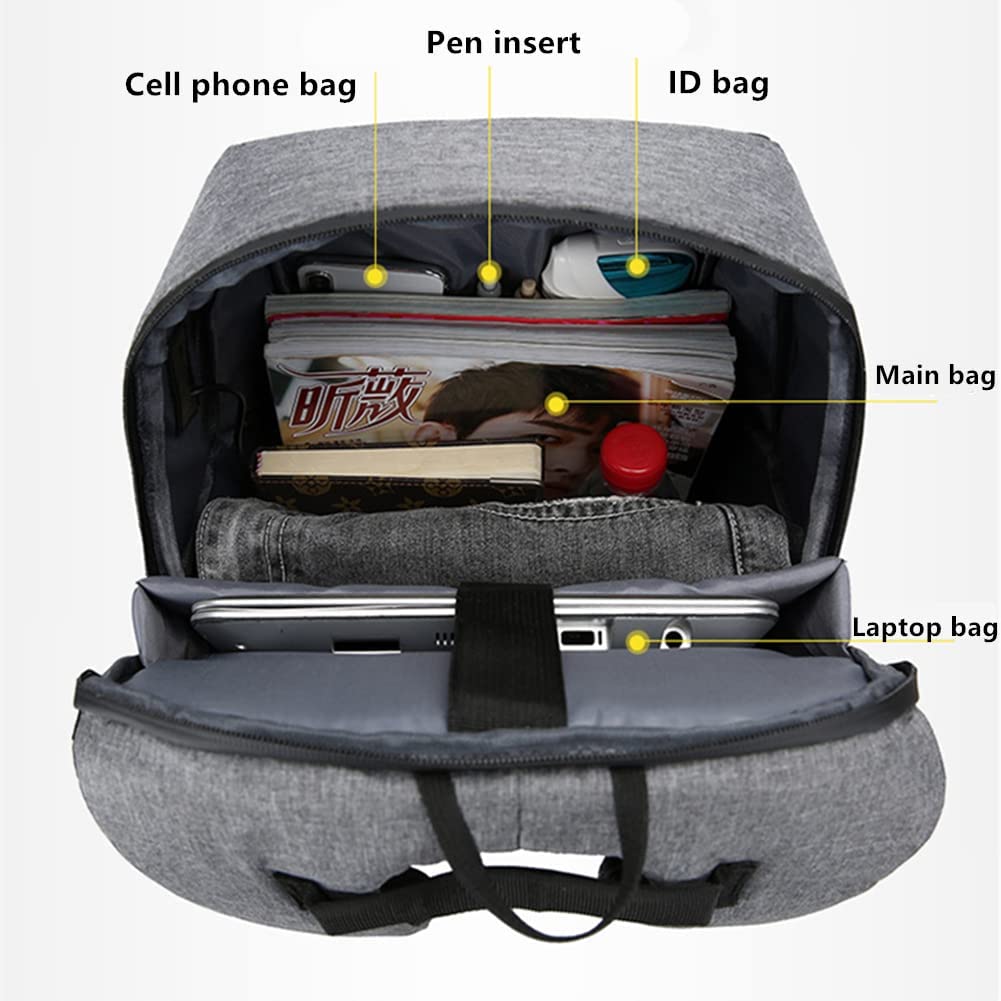 Mens Laptop Backpack Anti-theft Travel Shool Bag Rucksack w/ USB Charging Port
