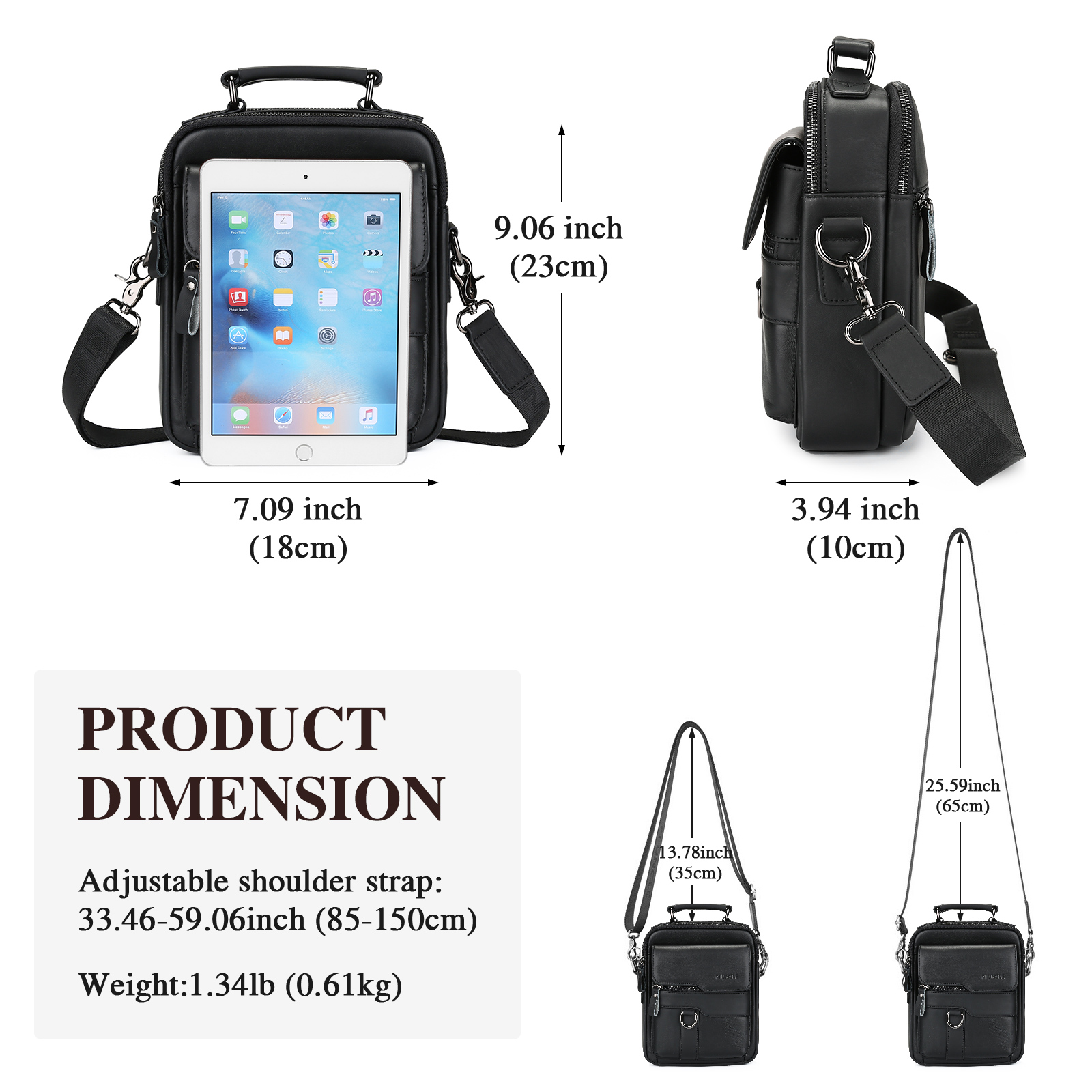 Herren-Schultertasche aus echtem Leder Kuriertasche Aktentasche Umhängetasche Reisehandtasche - Bild 7 von 31