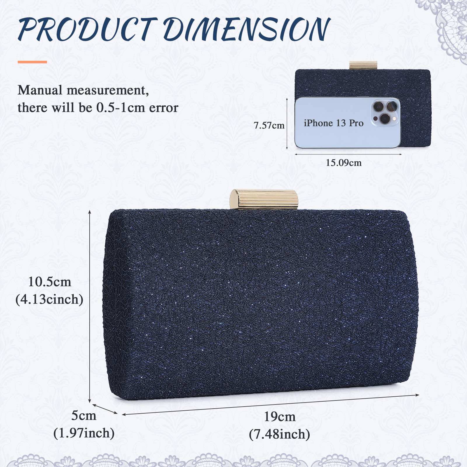 Women's Clutch Purses Box with Unique Lace Pattern Evening Bag Party Handbags - Picture 9 of 14