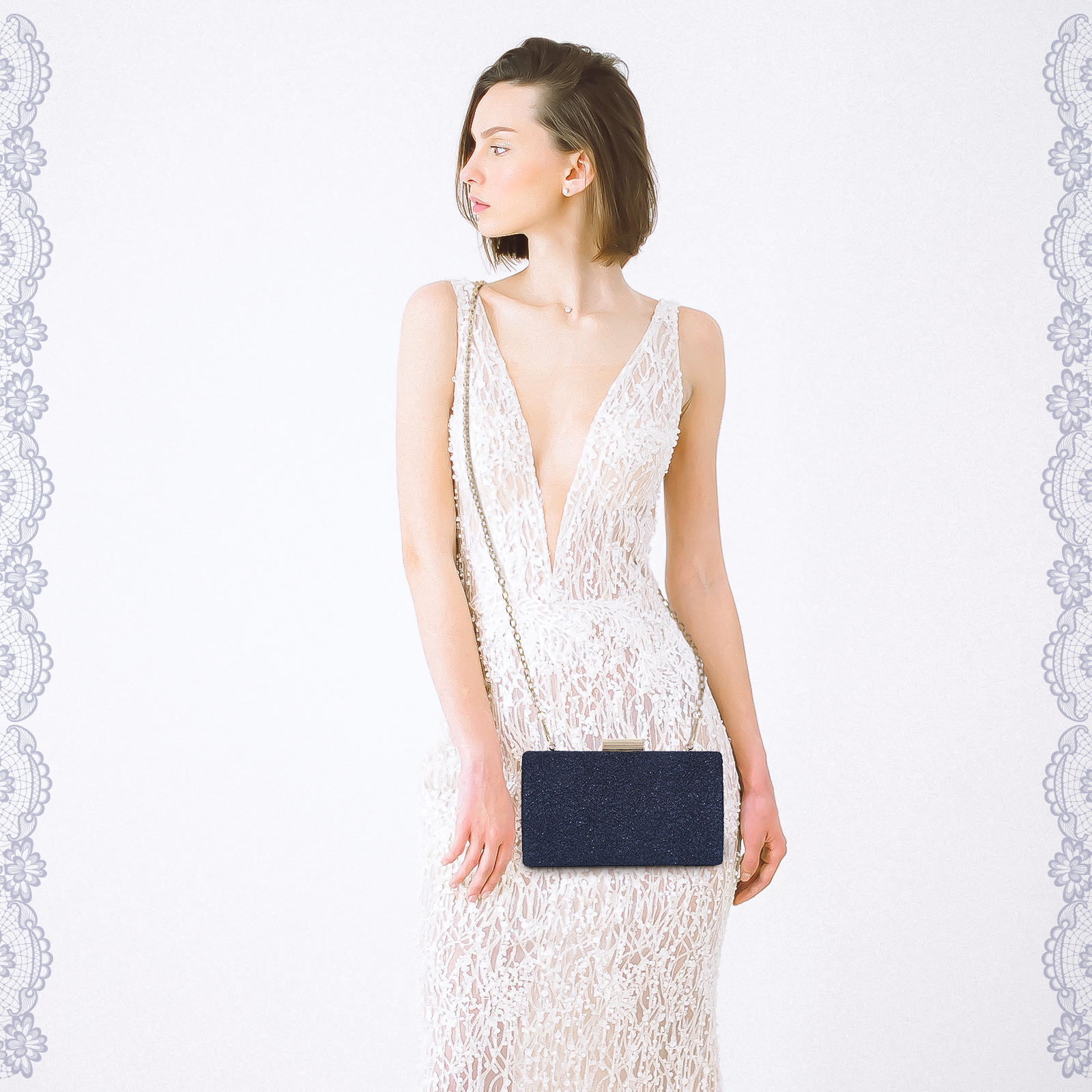 Women's Clutch Purses Box with Unique Lace Pattern Evening Bag Party Handbags - Picture 12 of 14